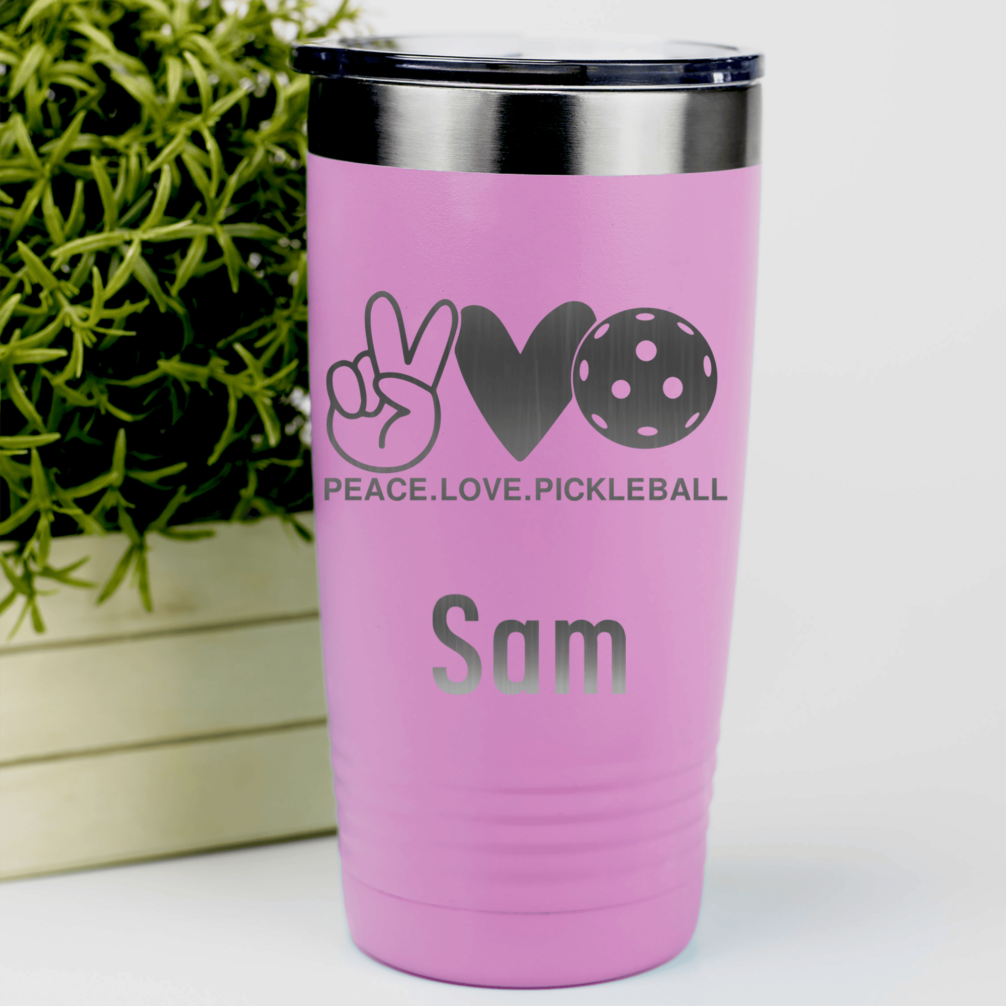 Pink Pickleball Tumbler With Pickles Peach And Love Design