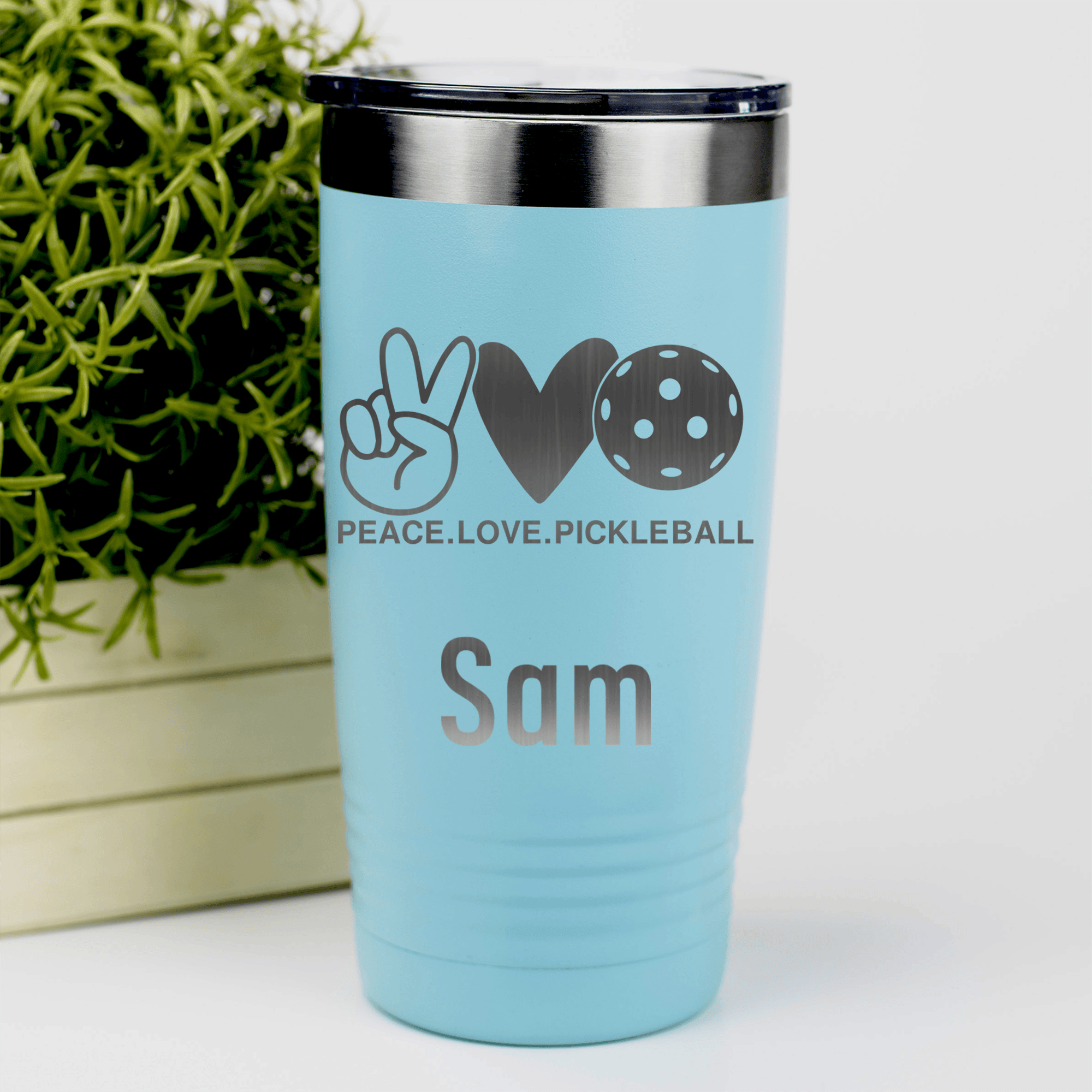 Teal Pickleball Tumbler With Pickles Peach And Love Design