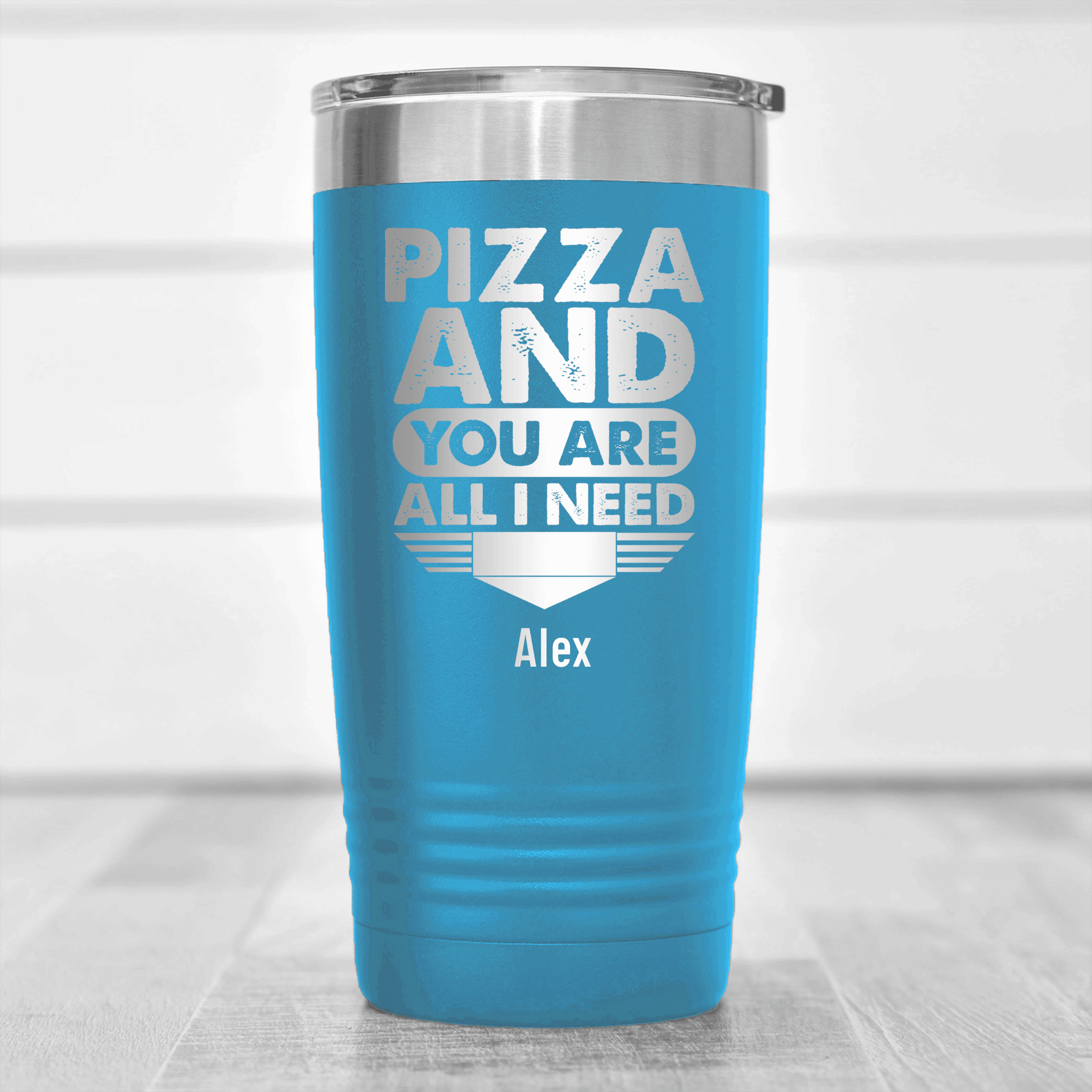 Light Blue Best Friend Tumbler With Pizza And You Are All I Need Design