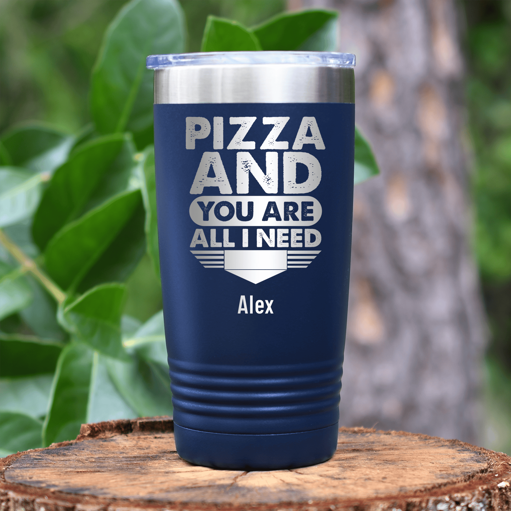 Navy Best Friend Tumbler With Pizza And You Are All I Need Design