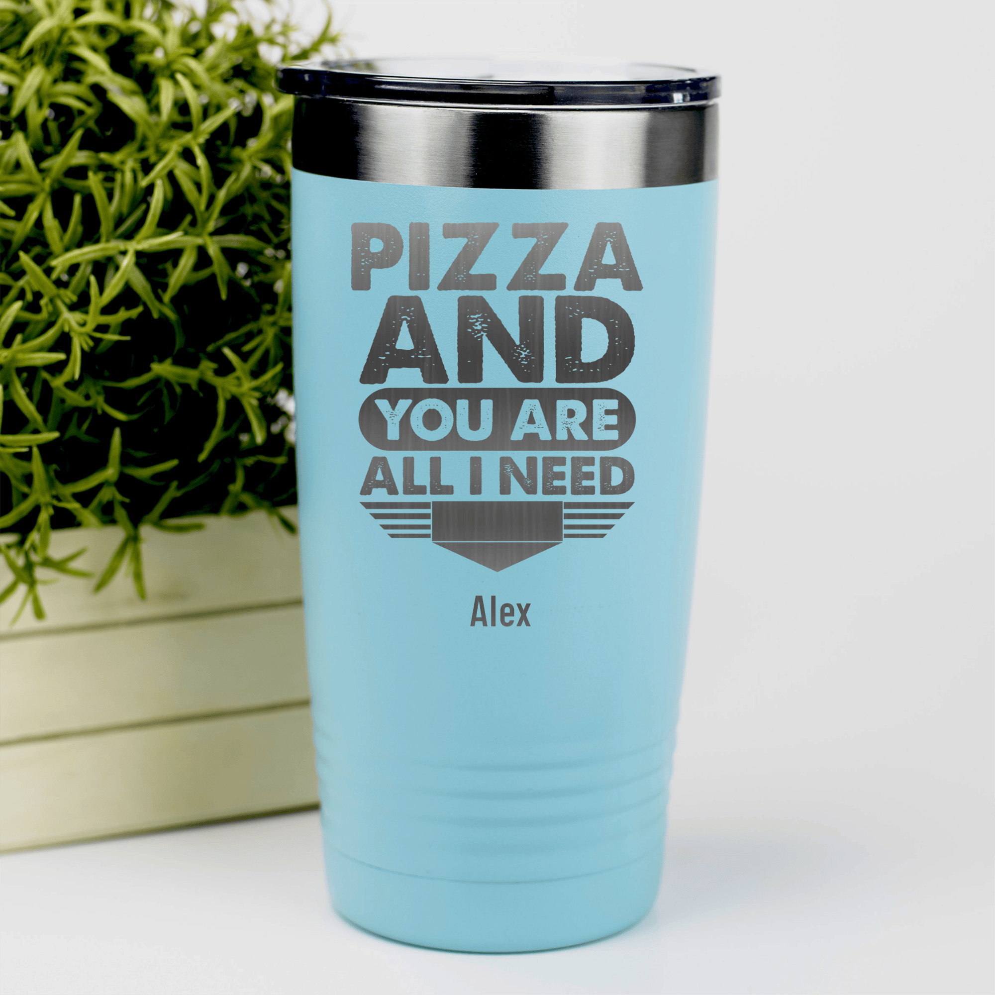 Teal Best Friend Tumbler With Pizza And You Are All I Need Design