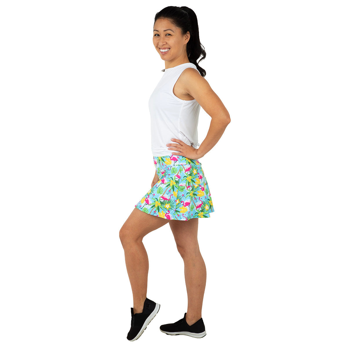 Blue Pickleball and Flamingos Swing Skirt