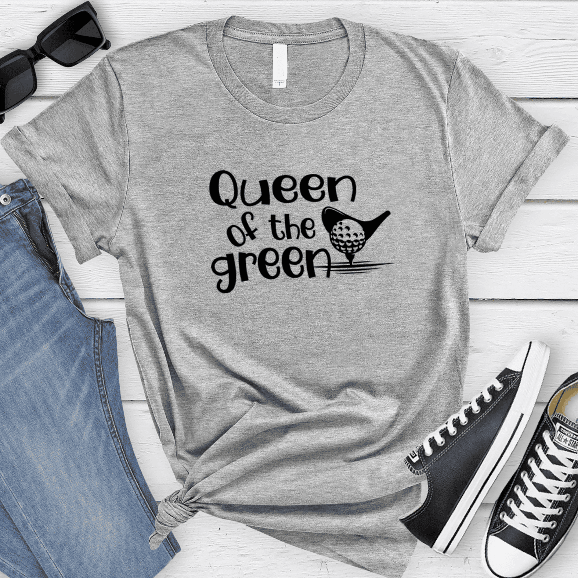 Womens Grey T Shirt with Queen-Of-The-Green design