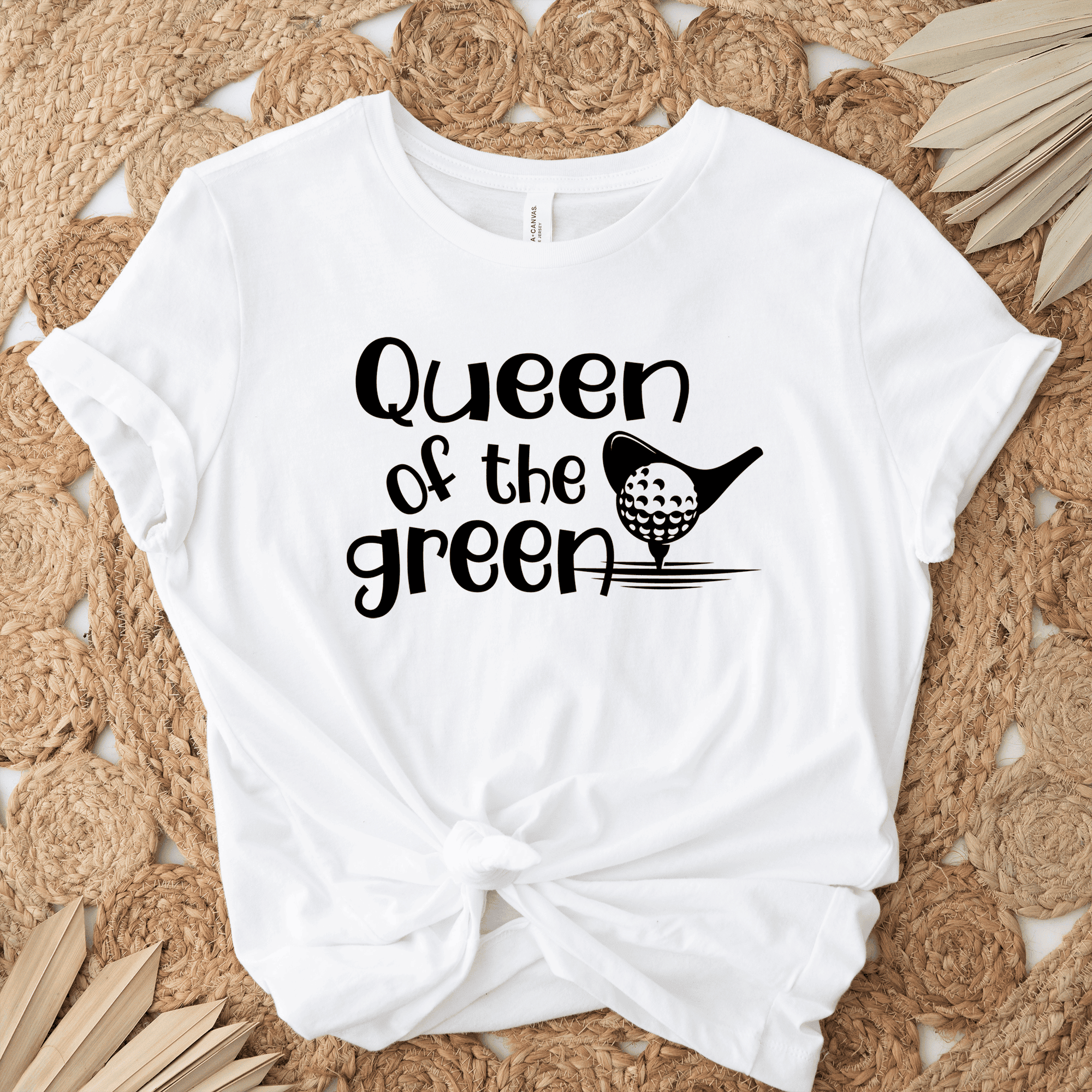 Womens White T Shirt with Queen-Of-The-Green design