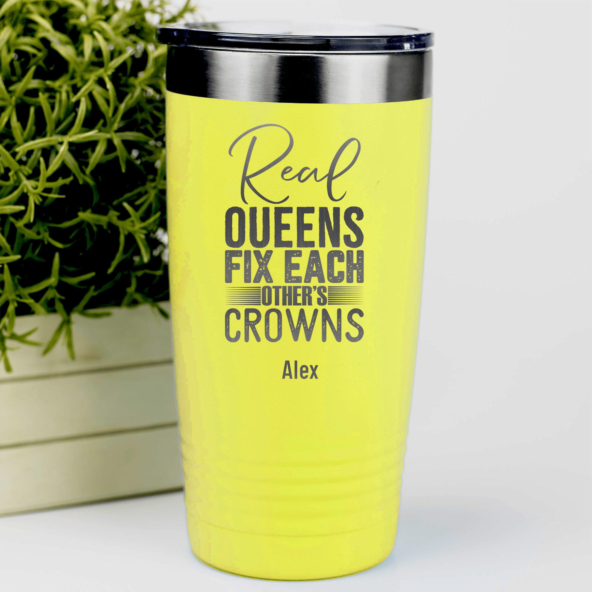 Yellow Best Friend Tumbler With Real Queens Fix Crowns Design