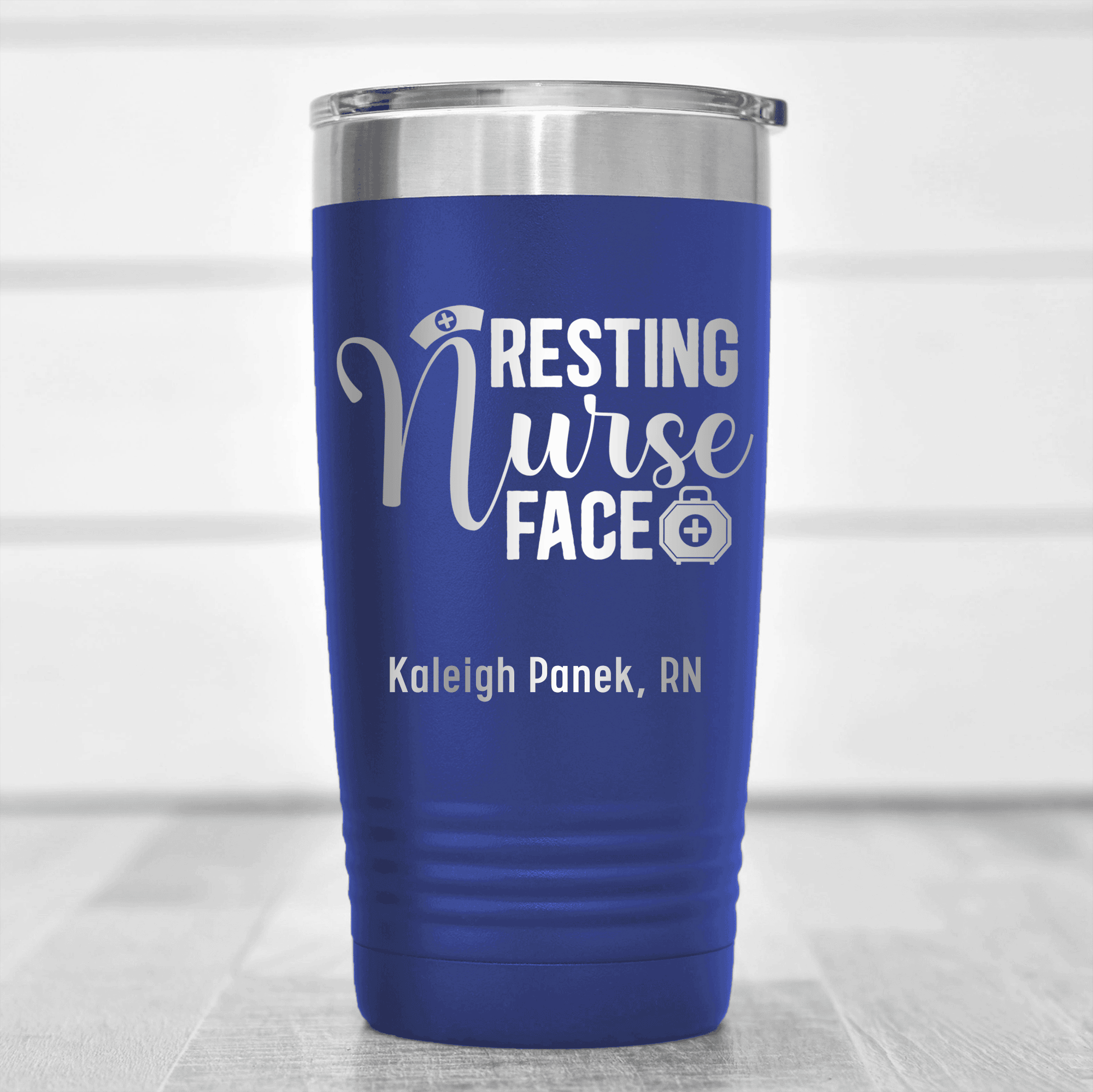 Blue Nurse Tumbler With Resting Nurses Face Design