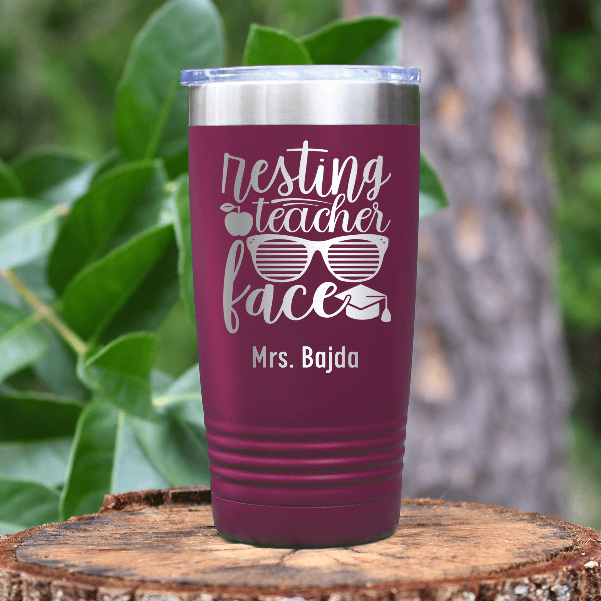 Maroon Teacher Tumbler With Resting Teacher Face Design