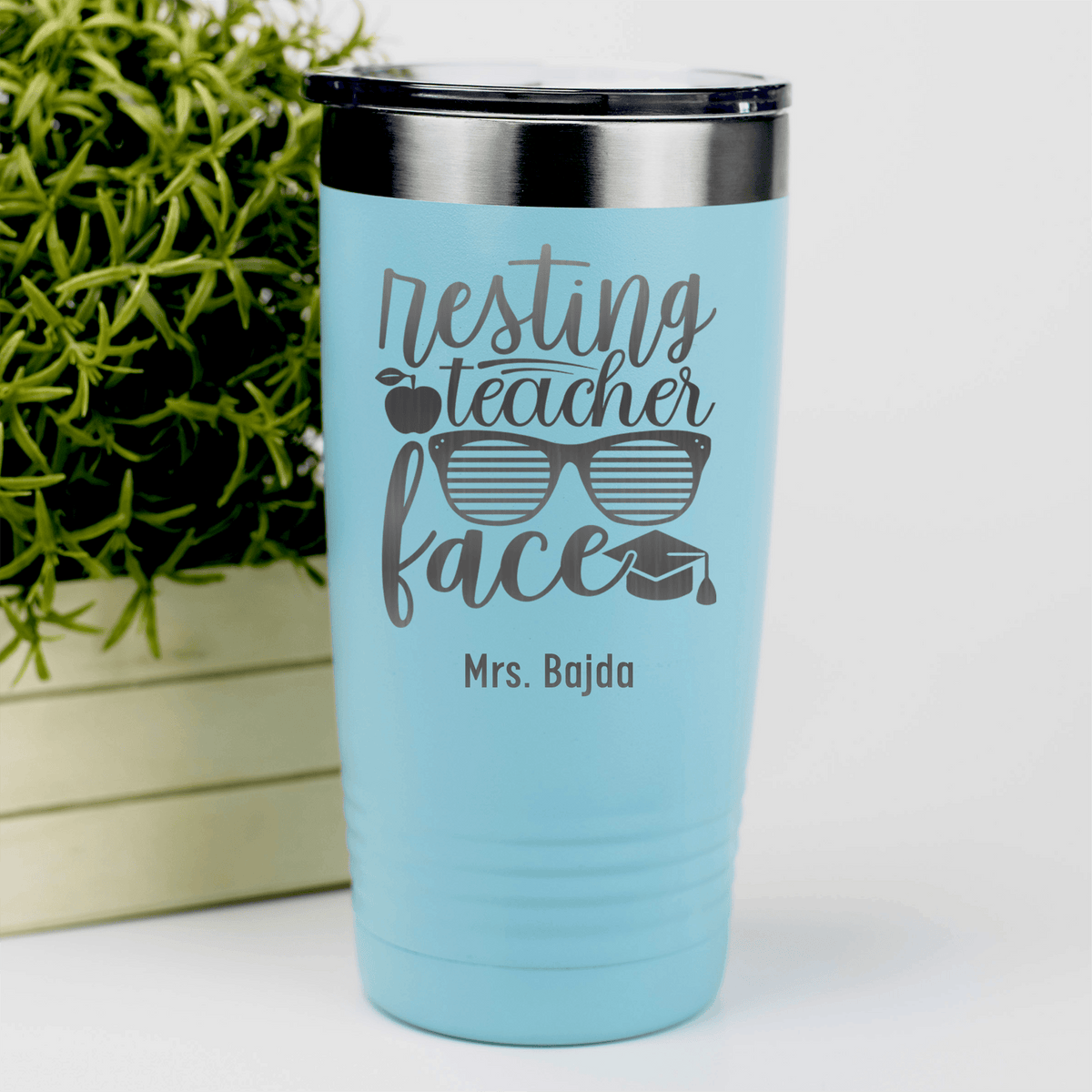 Teal Teacher Tumbler With Resting Teacher Face Design