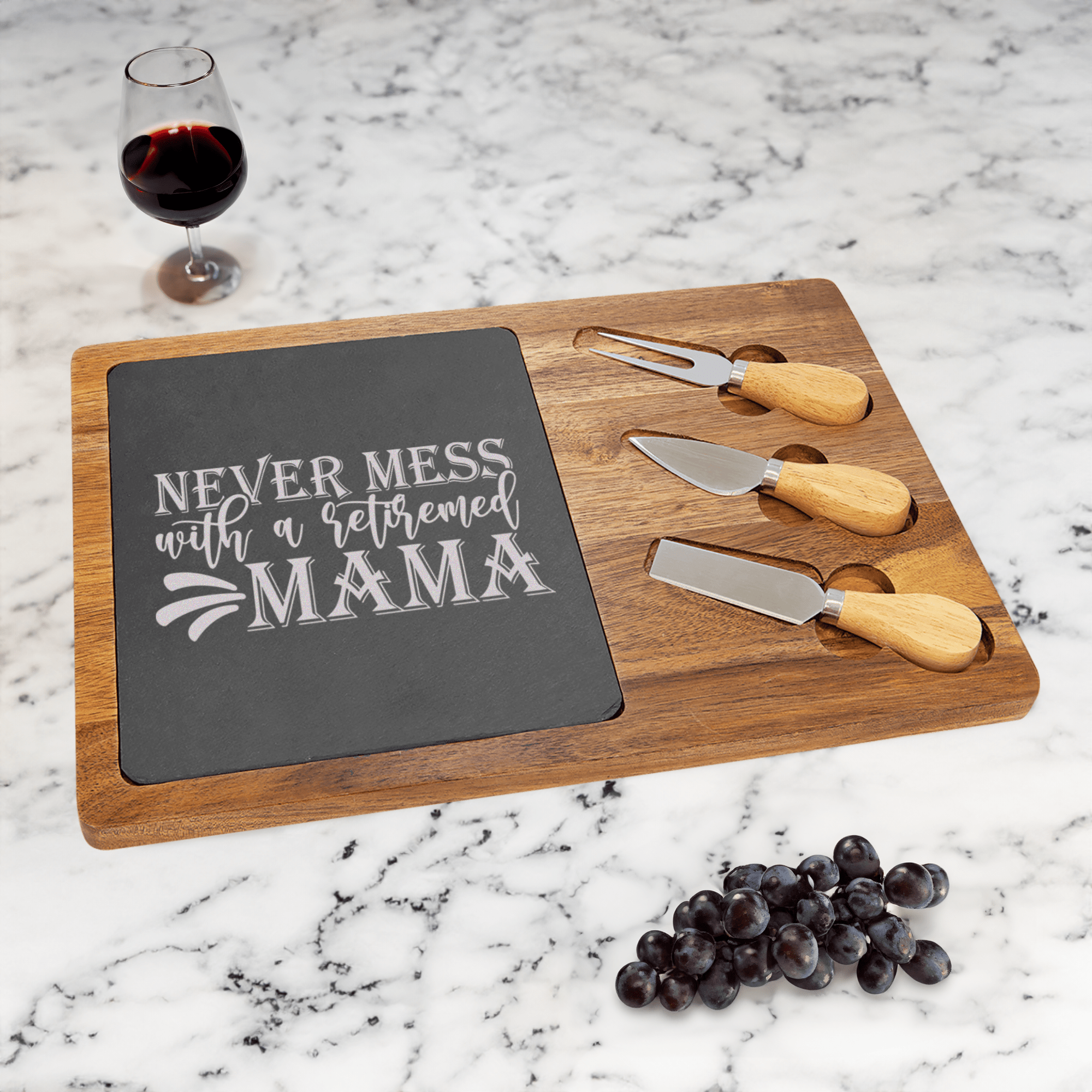 Retired Mama On Duty Wood Slate Serving Tray