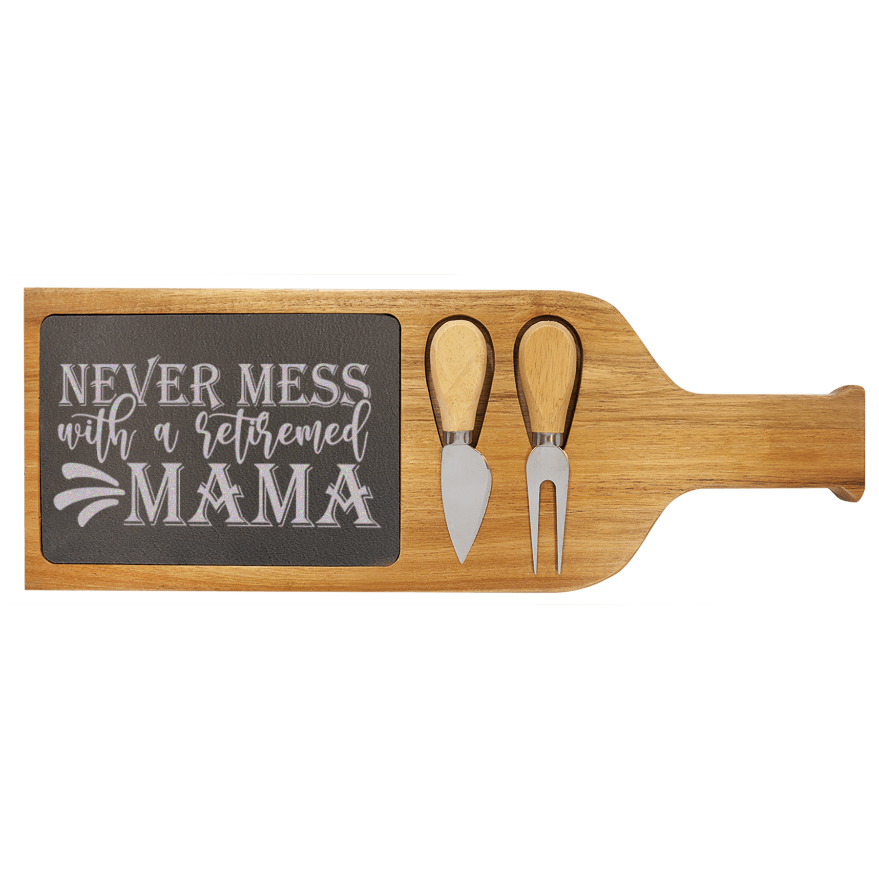 Retired Mama On Duty Wood Slate Serving Tray With Handle