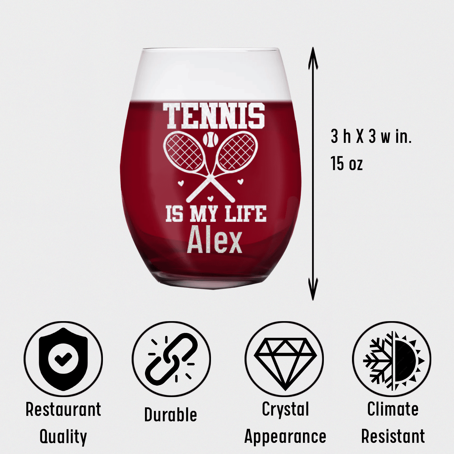 Rockin Tennis Life Stemless Wine Glass