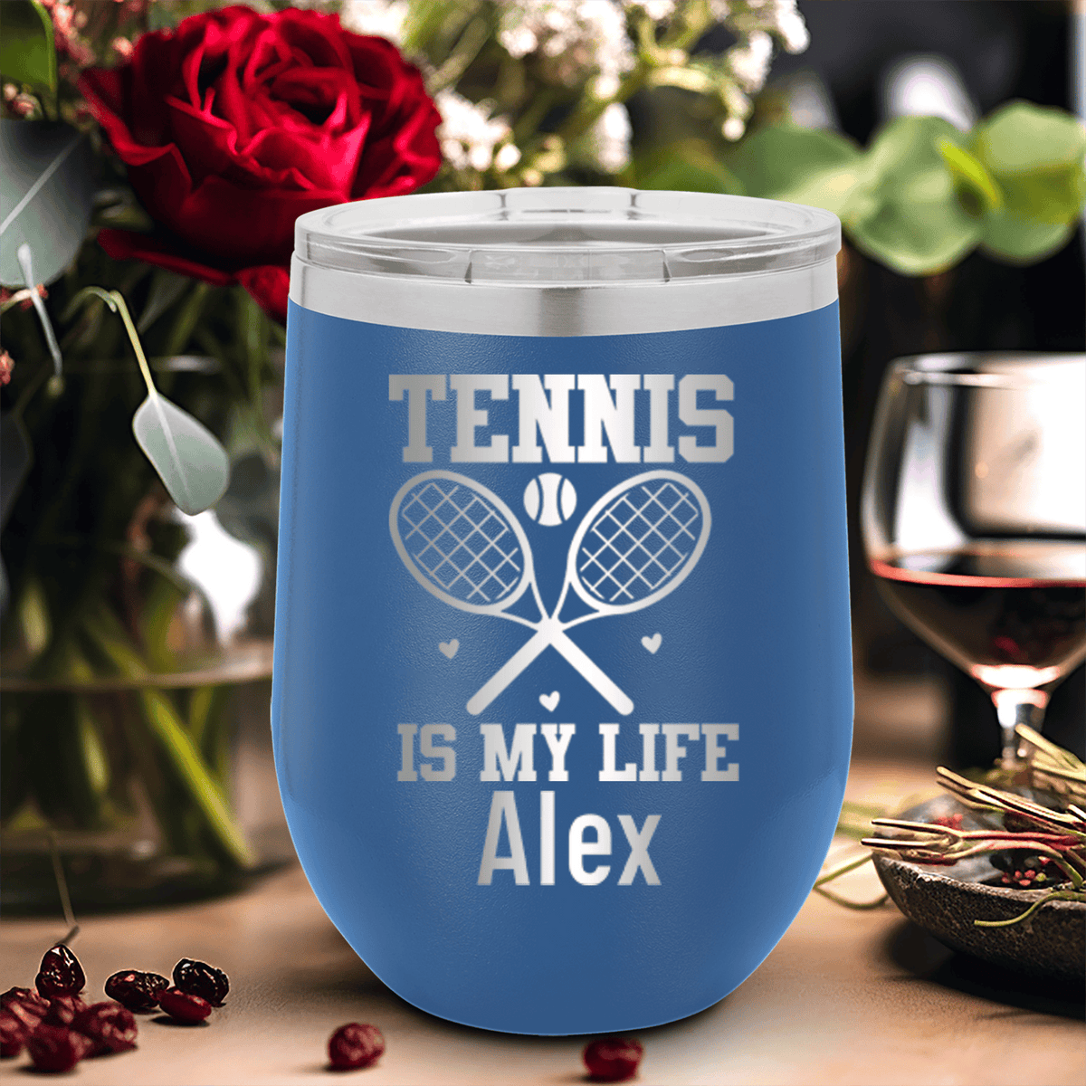 Blue Tennis For Her Wine Tumbler With Rockin Tennis Life Design