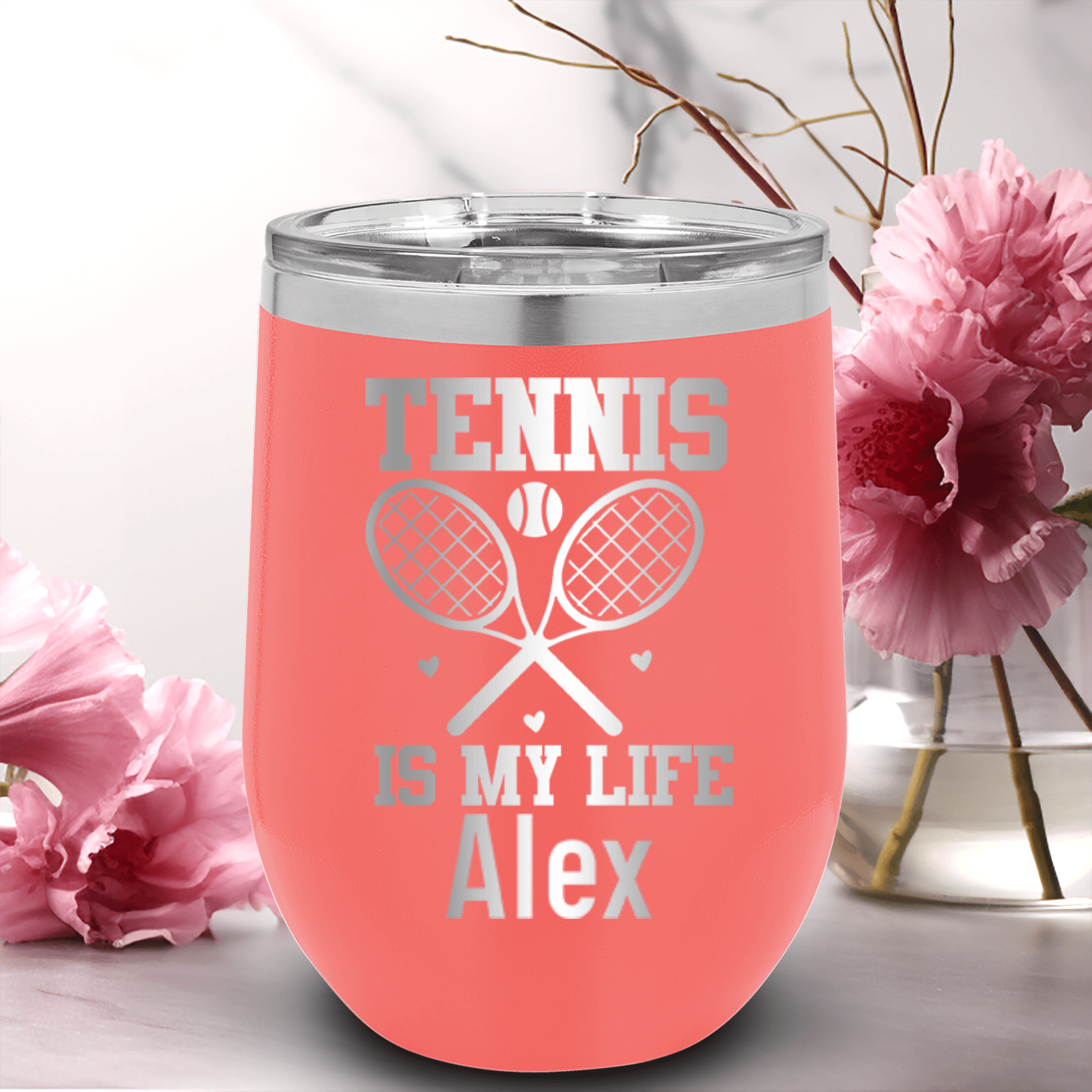 Salmon Tennis For Her Wine Tumbler With Rockin Tennis Life Design