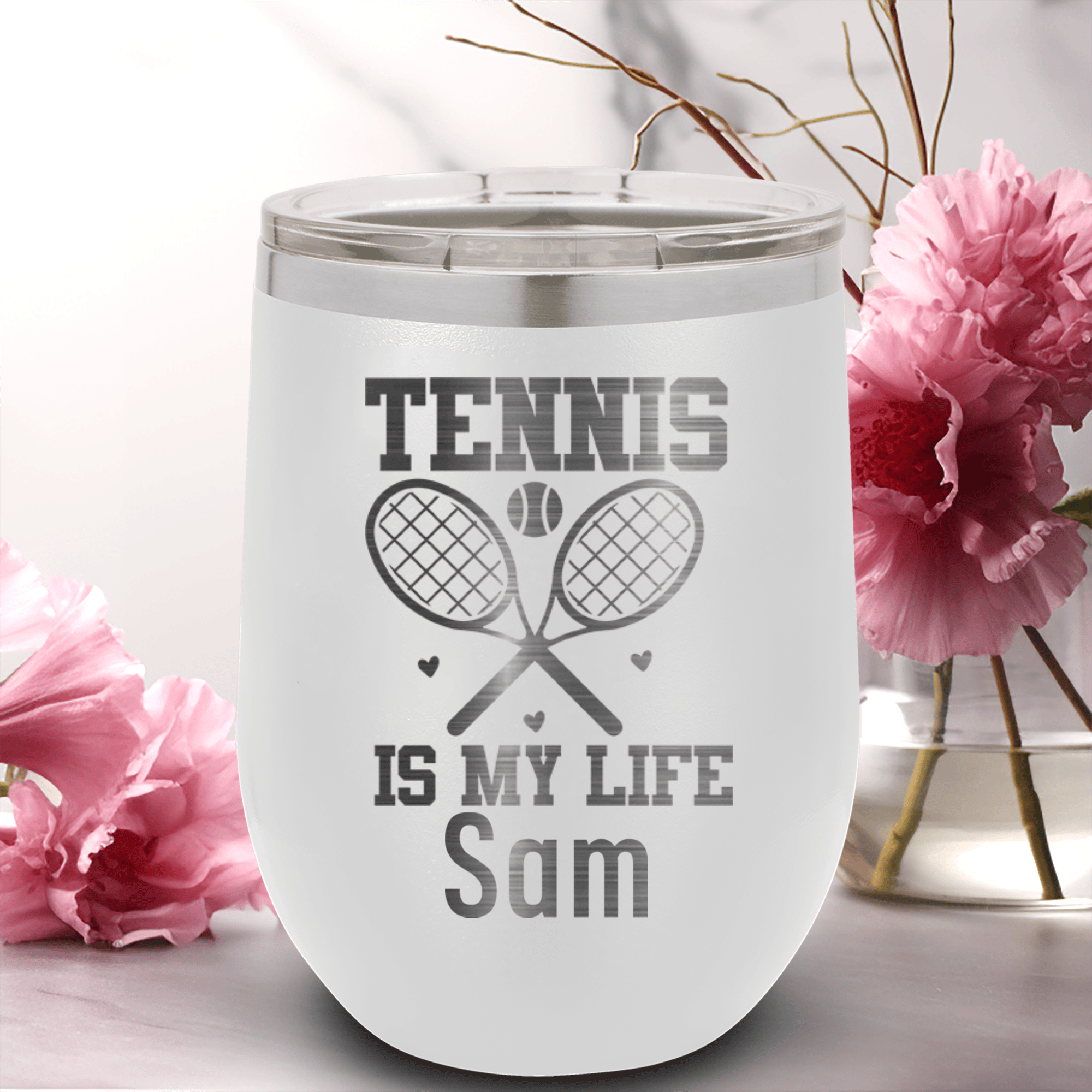 White Tennis For Her Wine Tumbler With Rockin Tennis Life Design