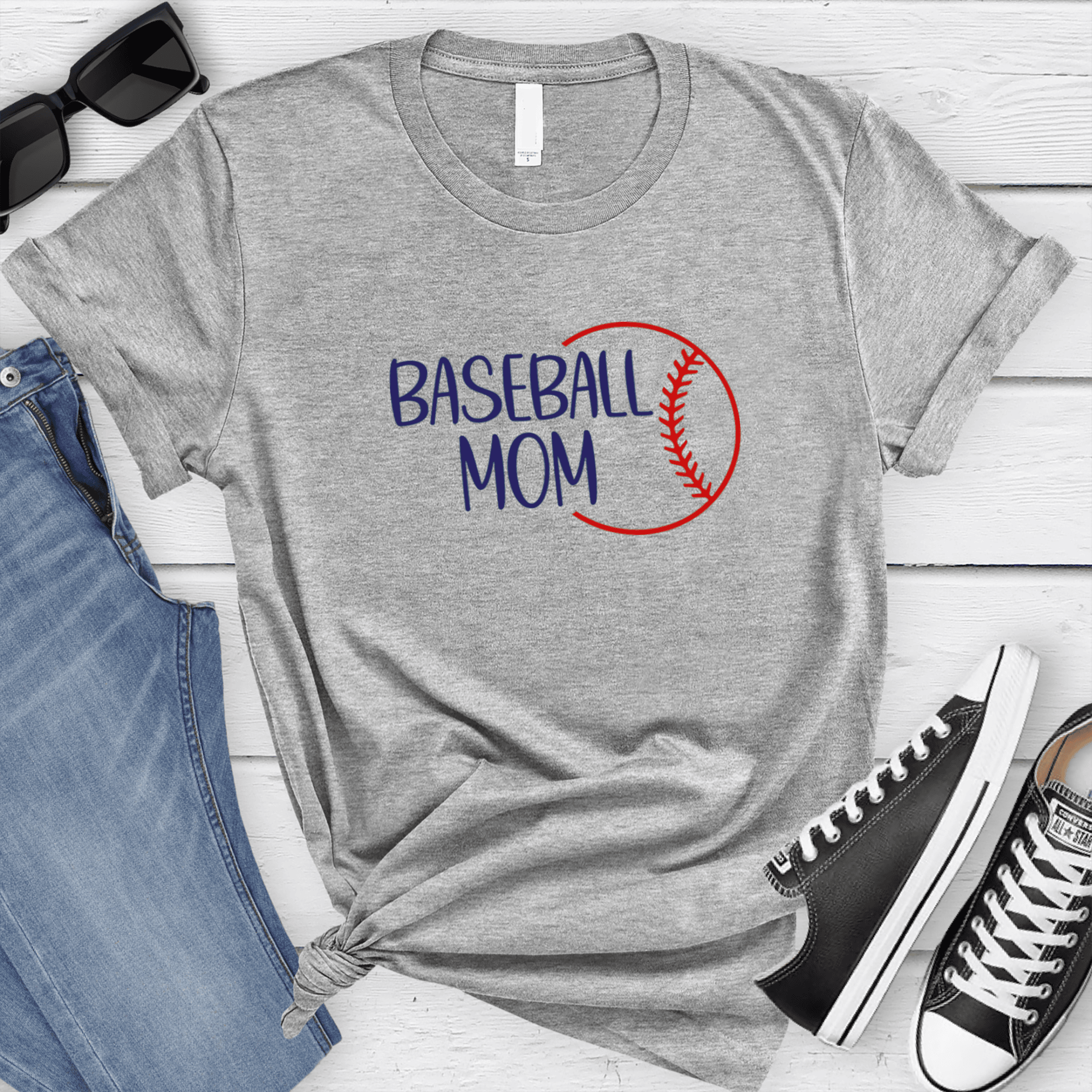 Womens Grey T Shirt with Sassy-Baseball-Mom design