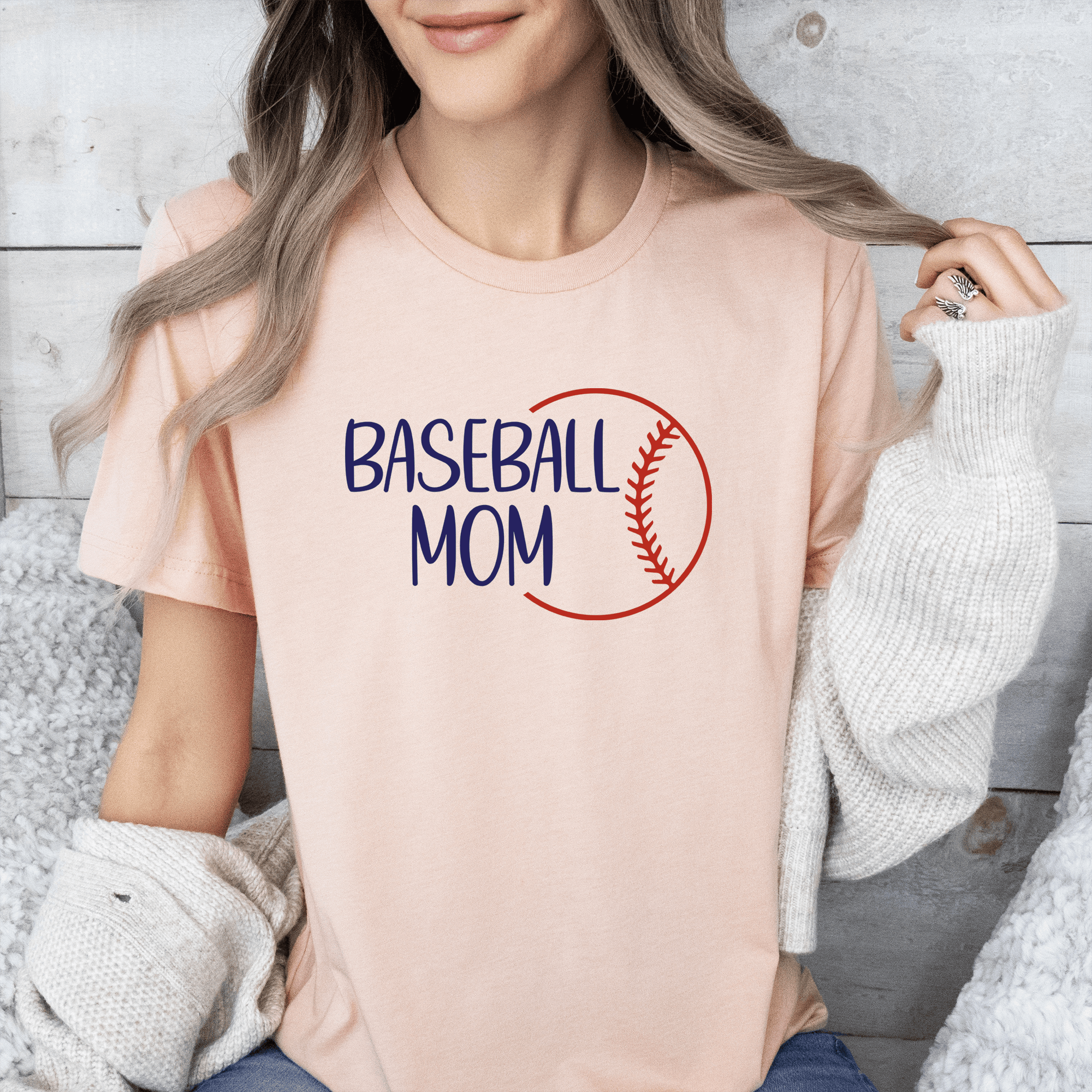 Womens Heather Peach T Shirt with Sassy-Baseball-Mom design