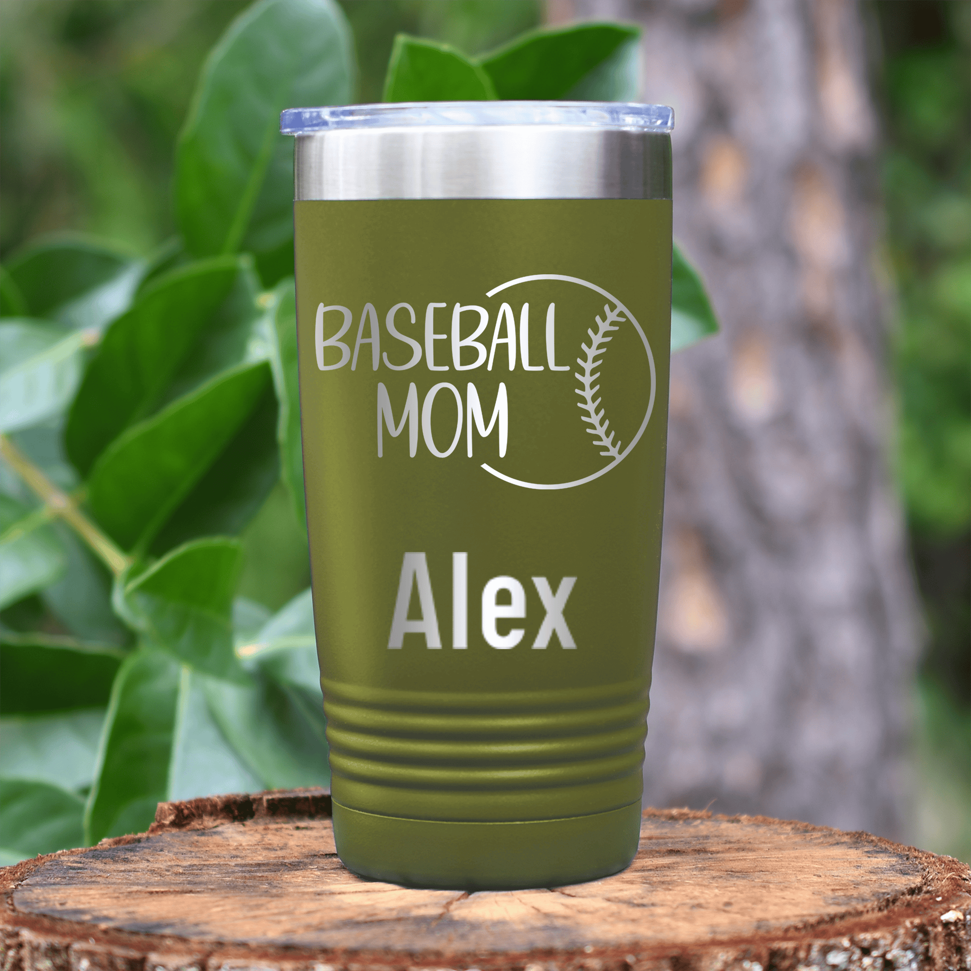 Military Green Baseball Mom Tumbler With Sassy Baseball Mom Design