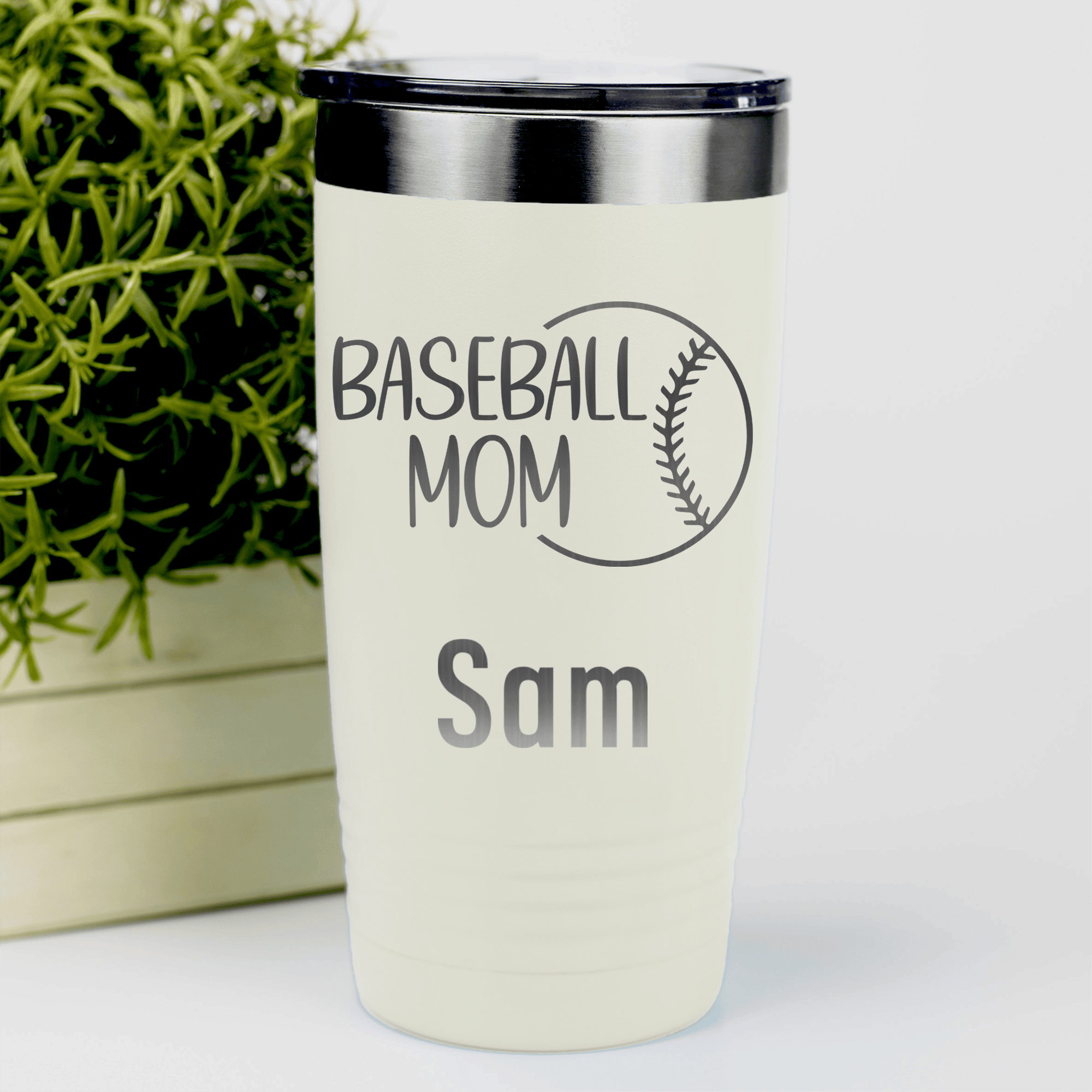 White Baseball Mom Tumbler With Sassy Baseball Mom Design