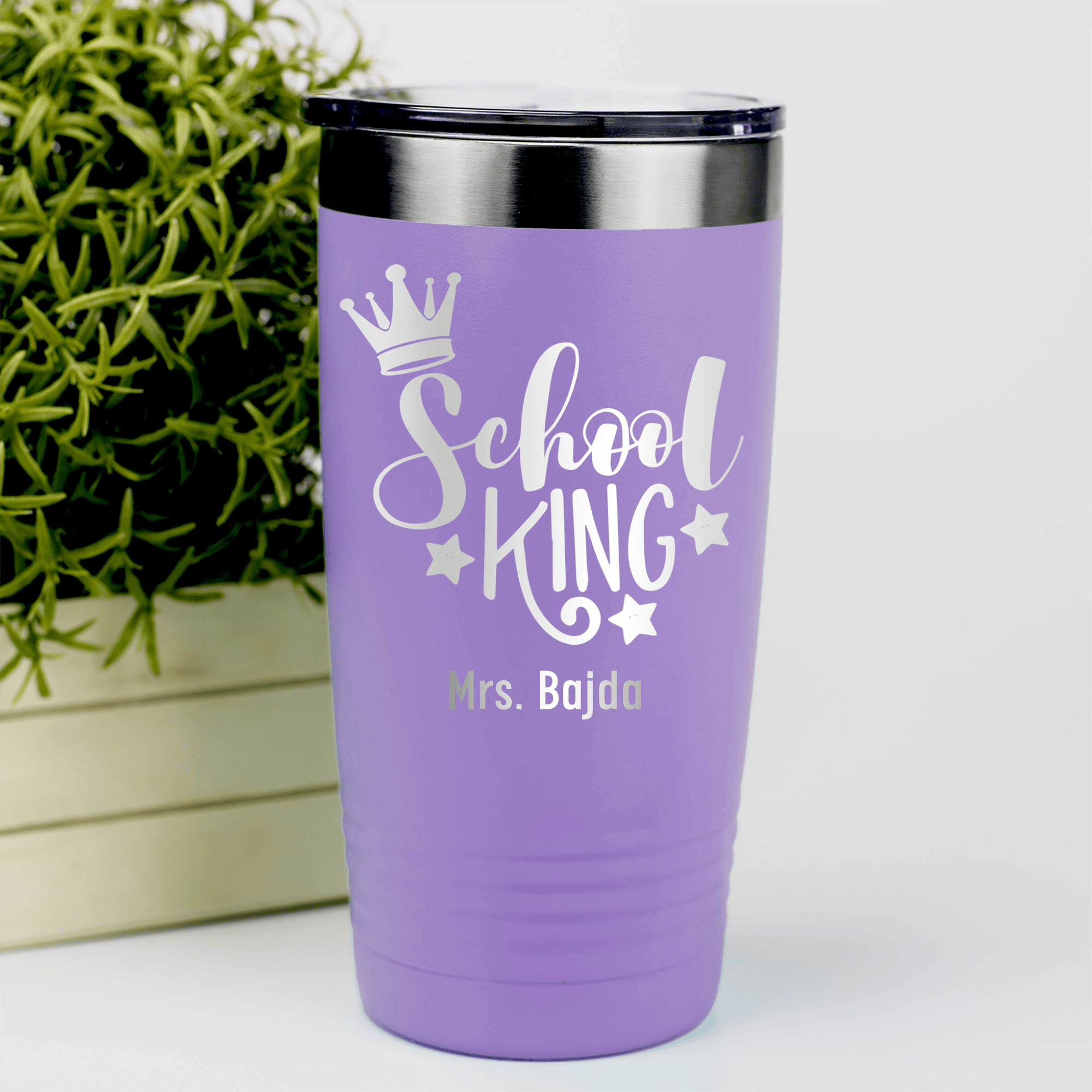 Light Purple Teacher Tumbler With School King Design