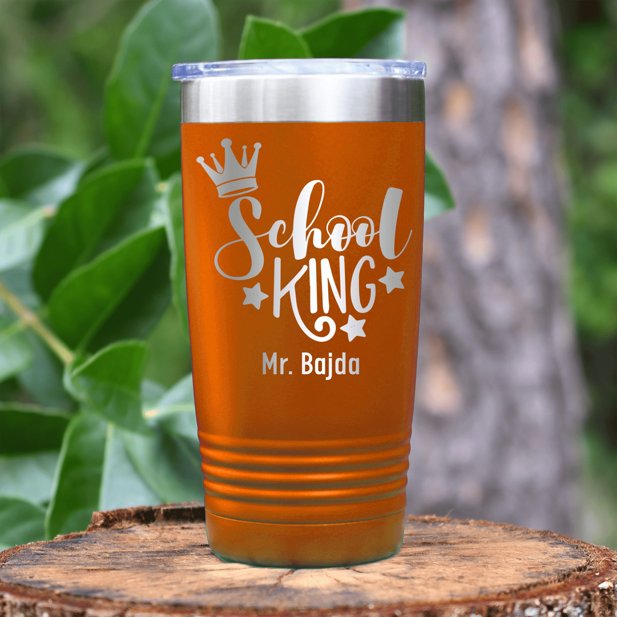 Orange Teacher Tumbler With School King Design