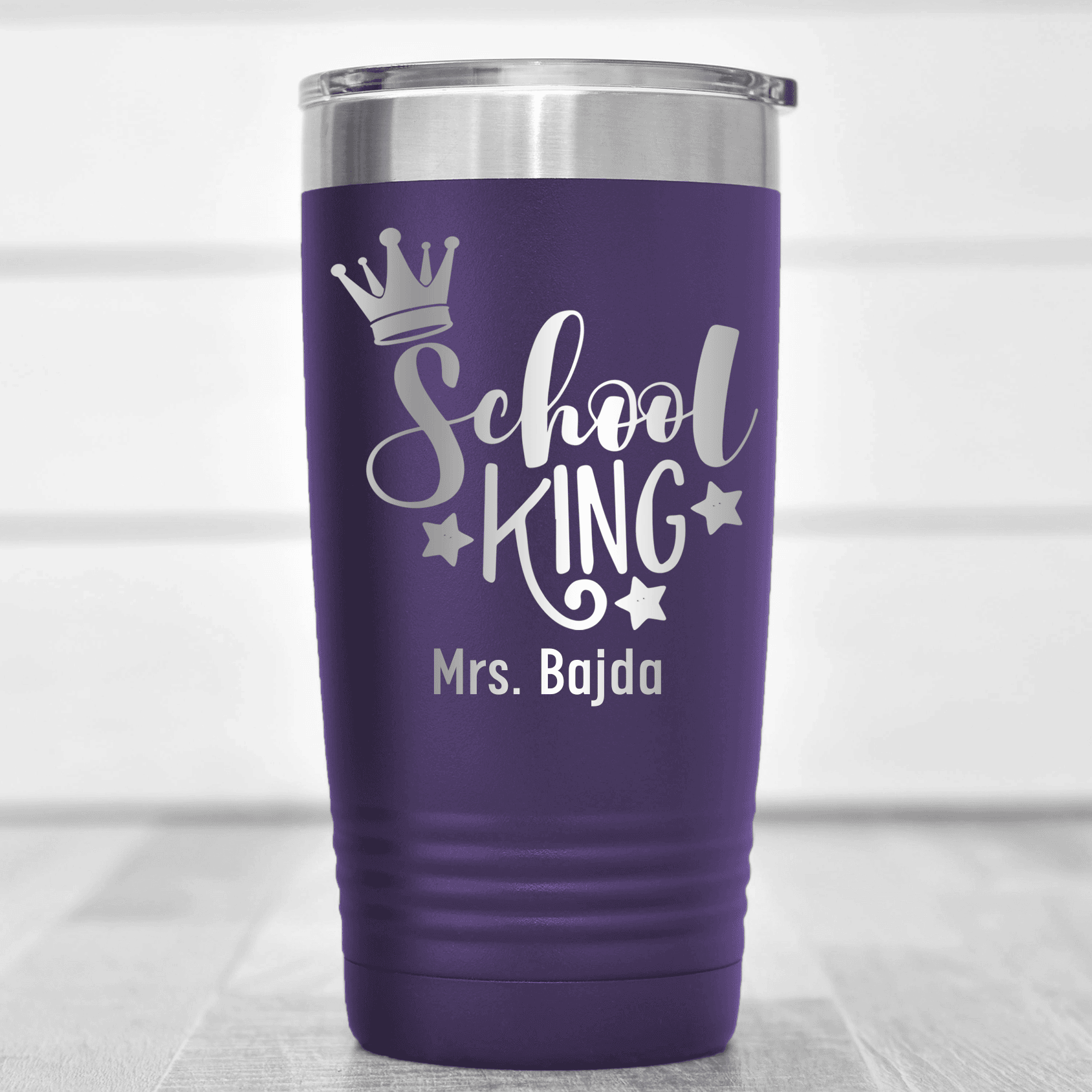 Purple Teacher Tumbler With School King Design