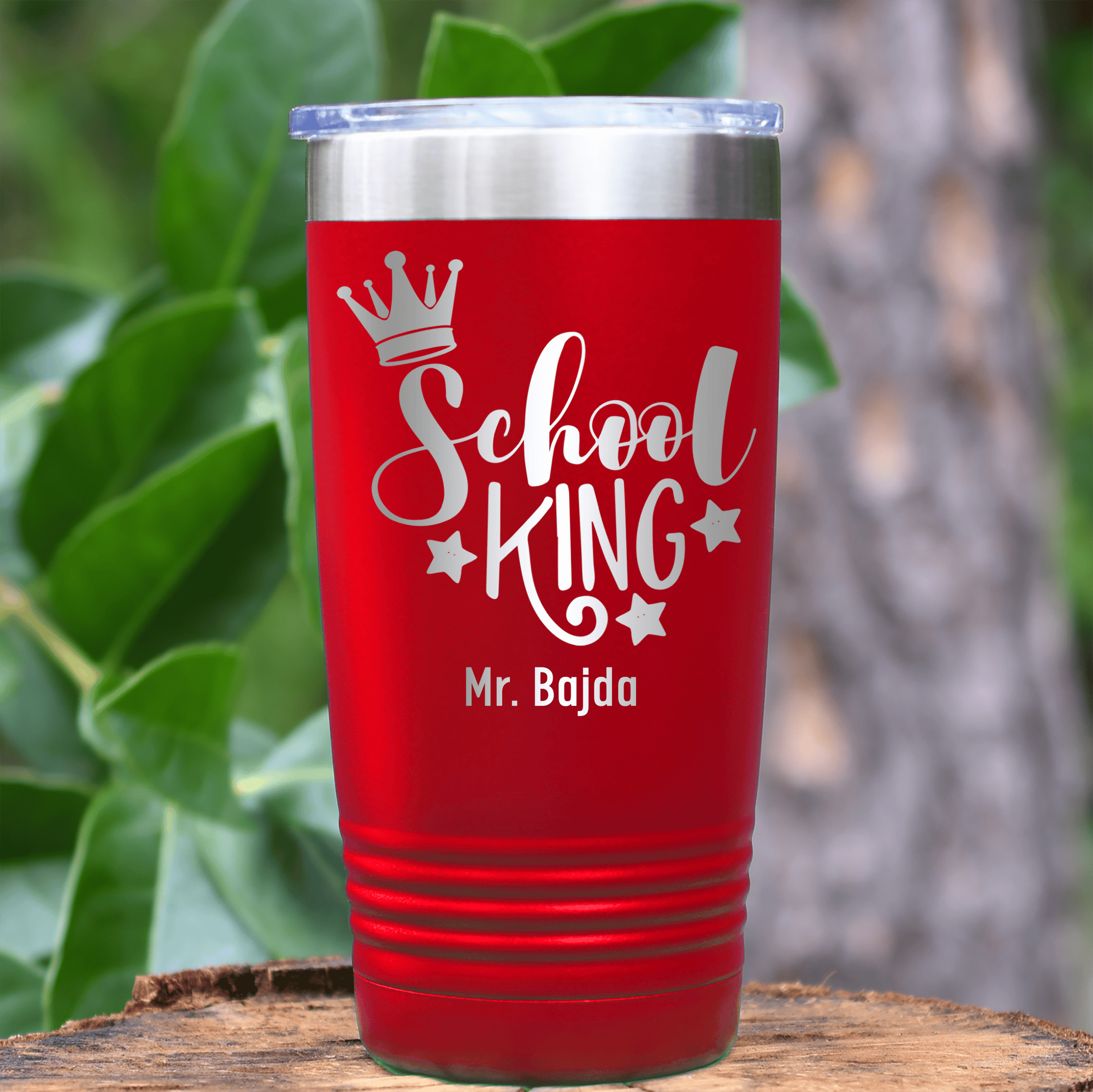 Red Teacher Tumbler With School King Design