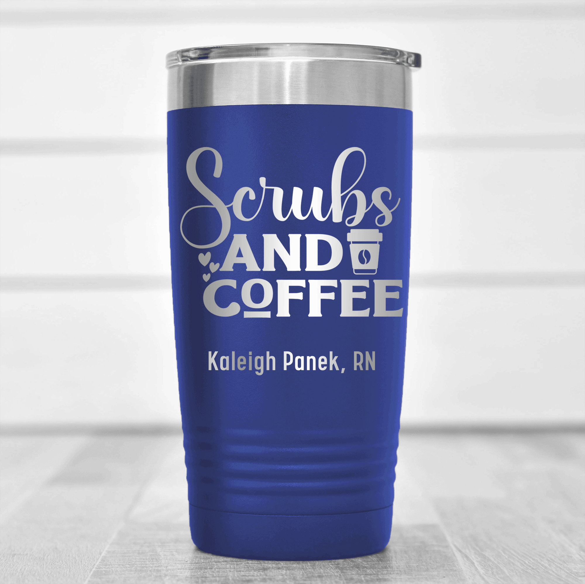 Blue Nurse Tumbler With Scrubs And Coffee Design