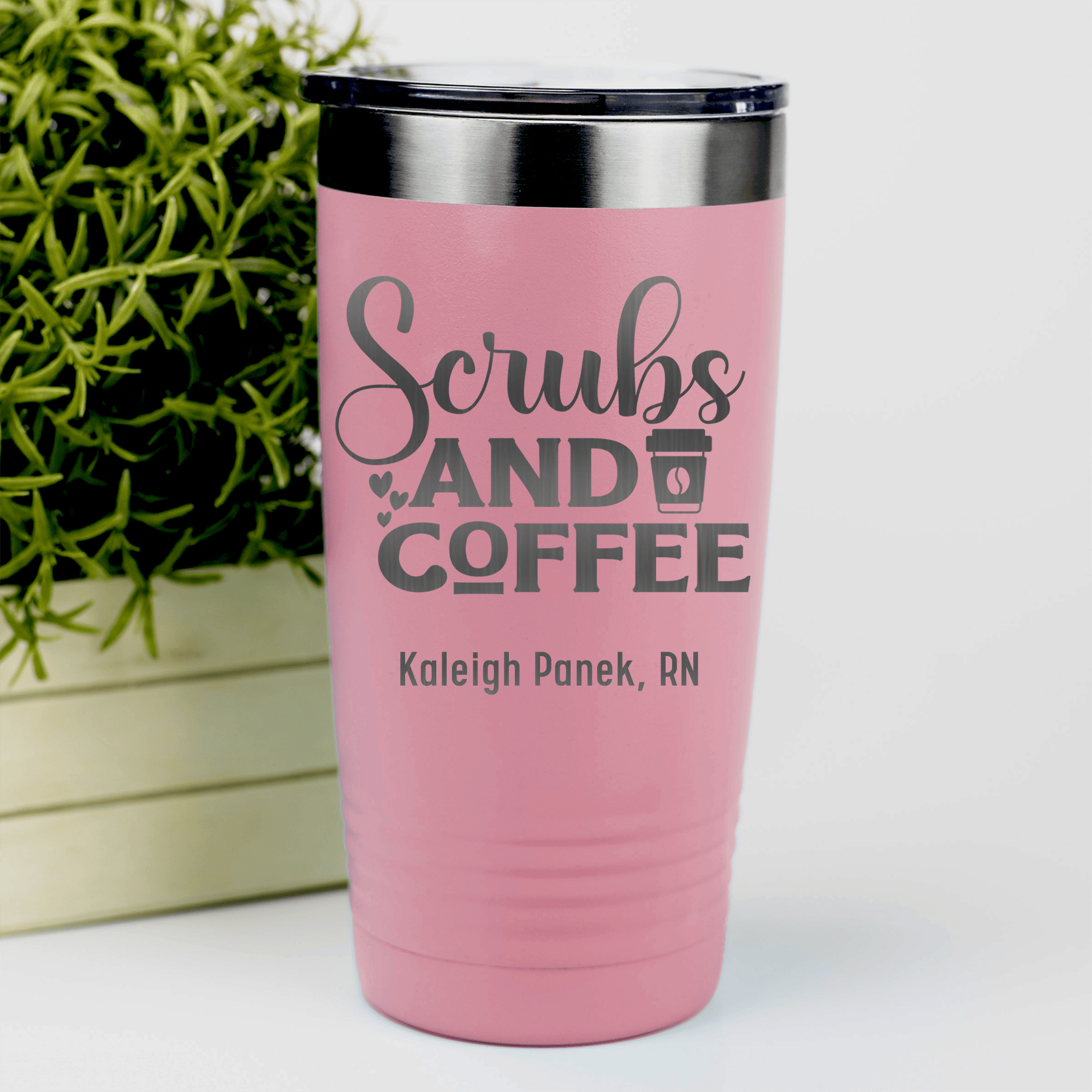 Salmon Nurse Tumbler With Scrubs And Coffee Design