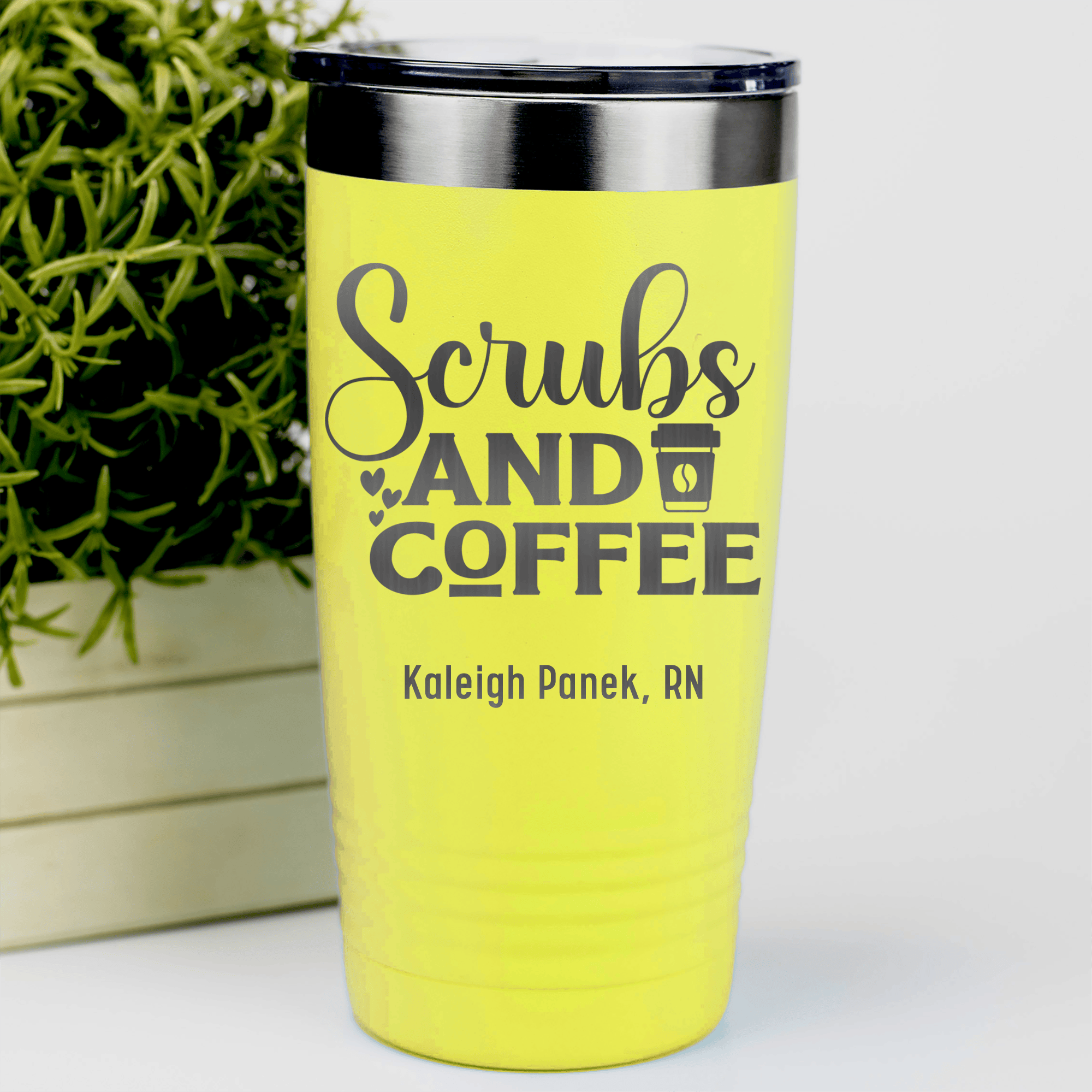 Yellow Nurse Tumbler With Scrubs And Coffee Design