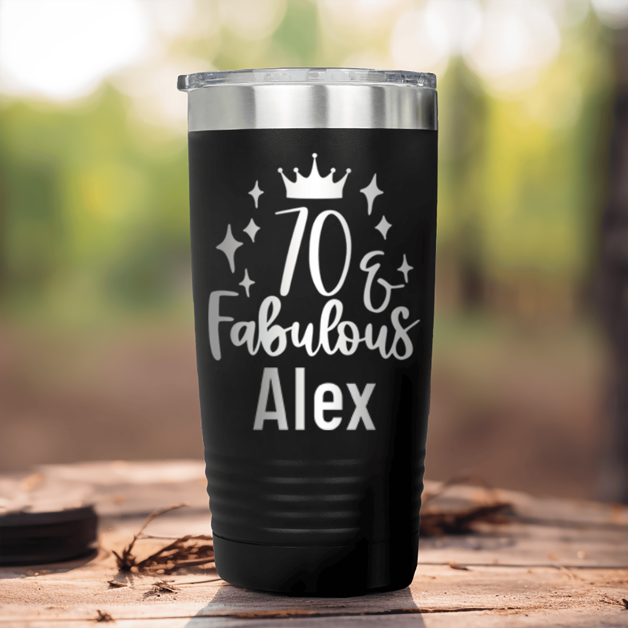 Black Birthday Tumbler With Seventy And Fabulous Design