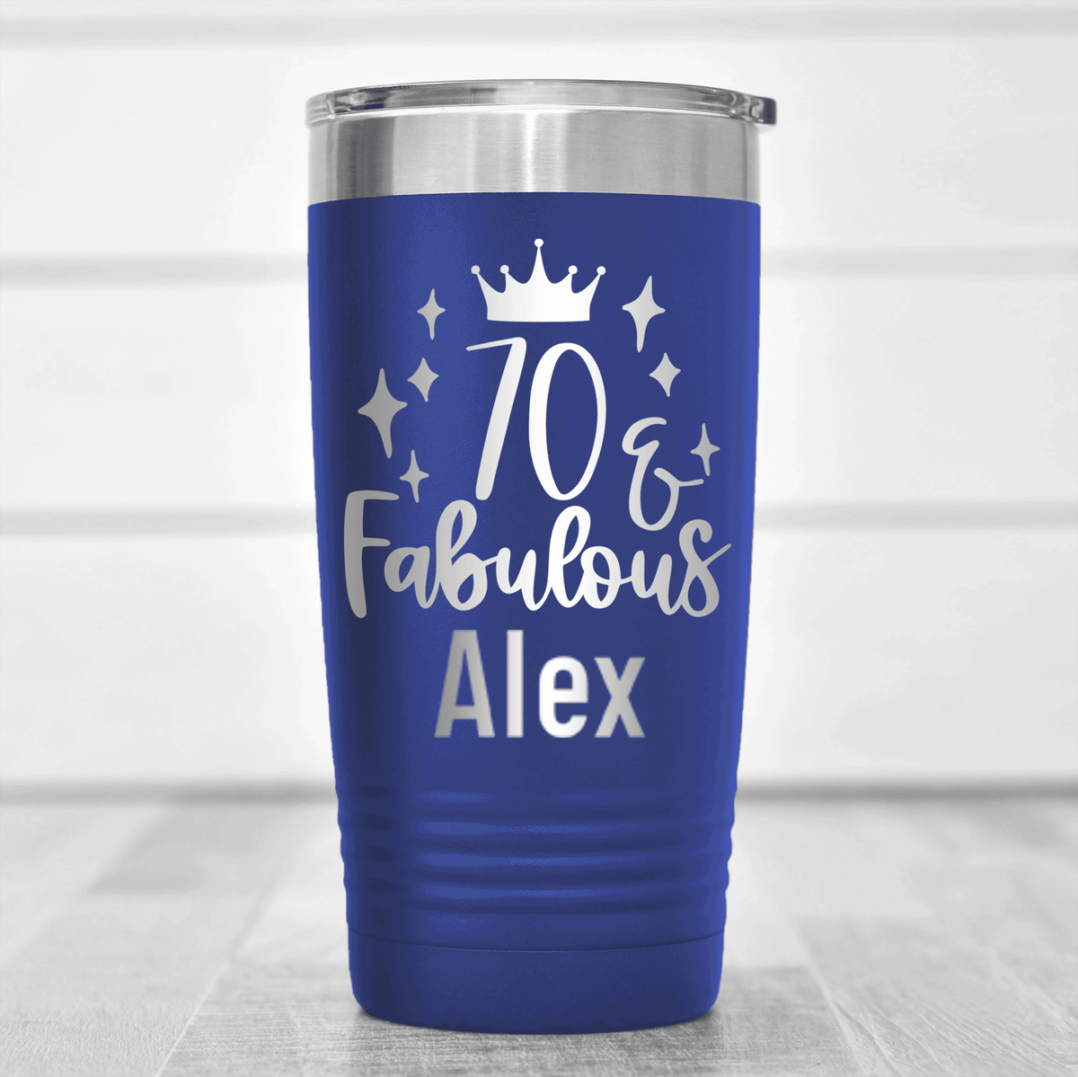 Blue Birthday Tumbler With Seventy And Fabulous Design