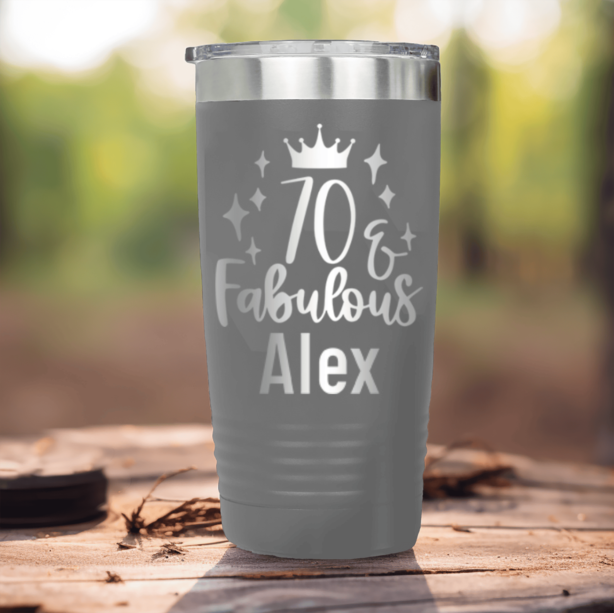 Grey Birthday Tumbler With Seventy And Fabulous Design