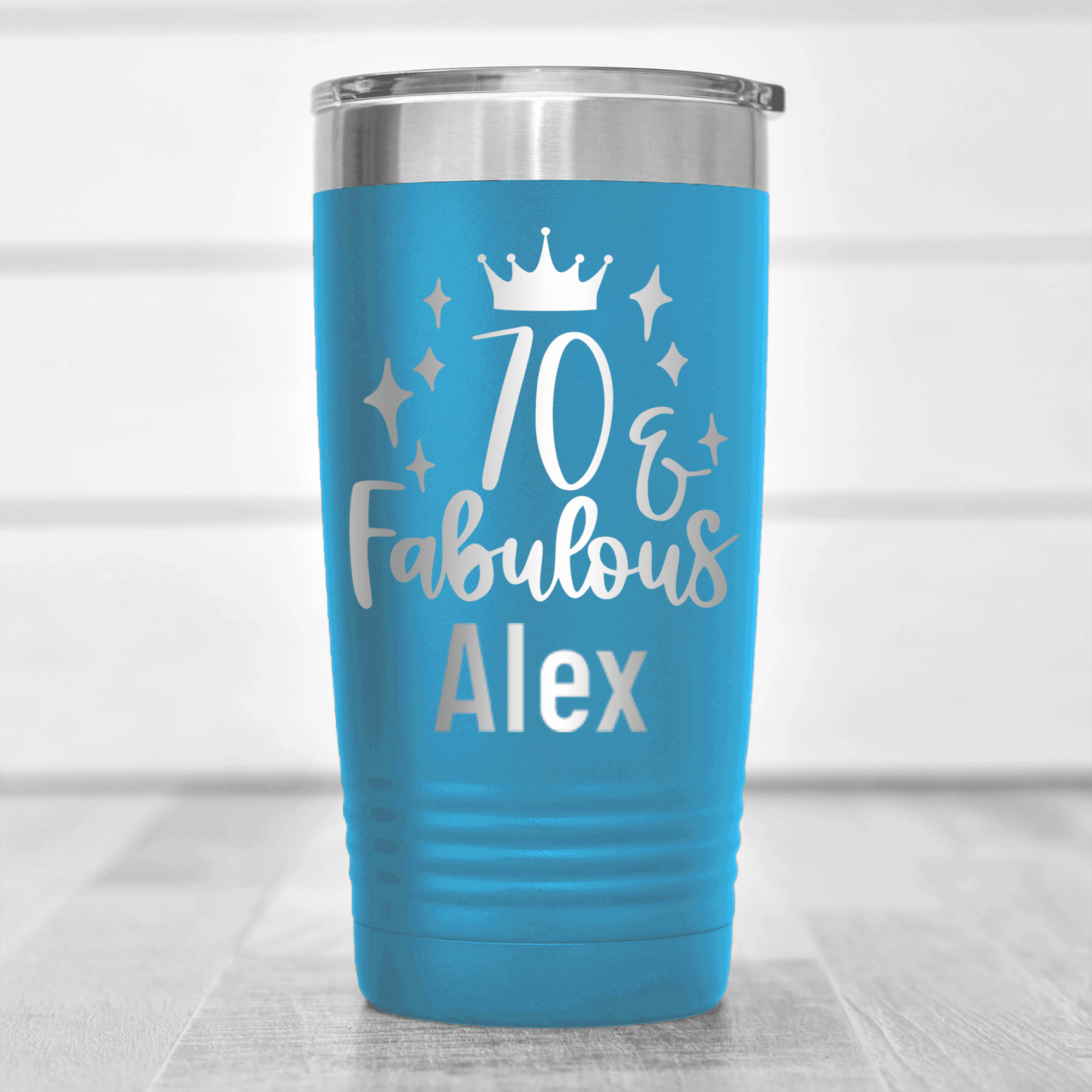 Light Blue Birthday Tumbler With Seventy And Fabulous Design