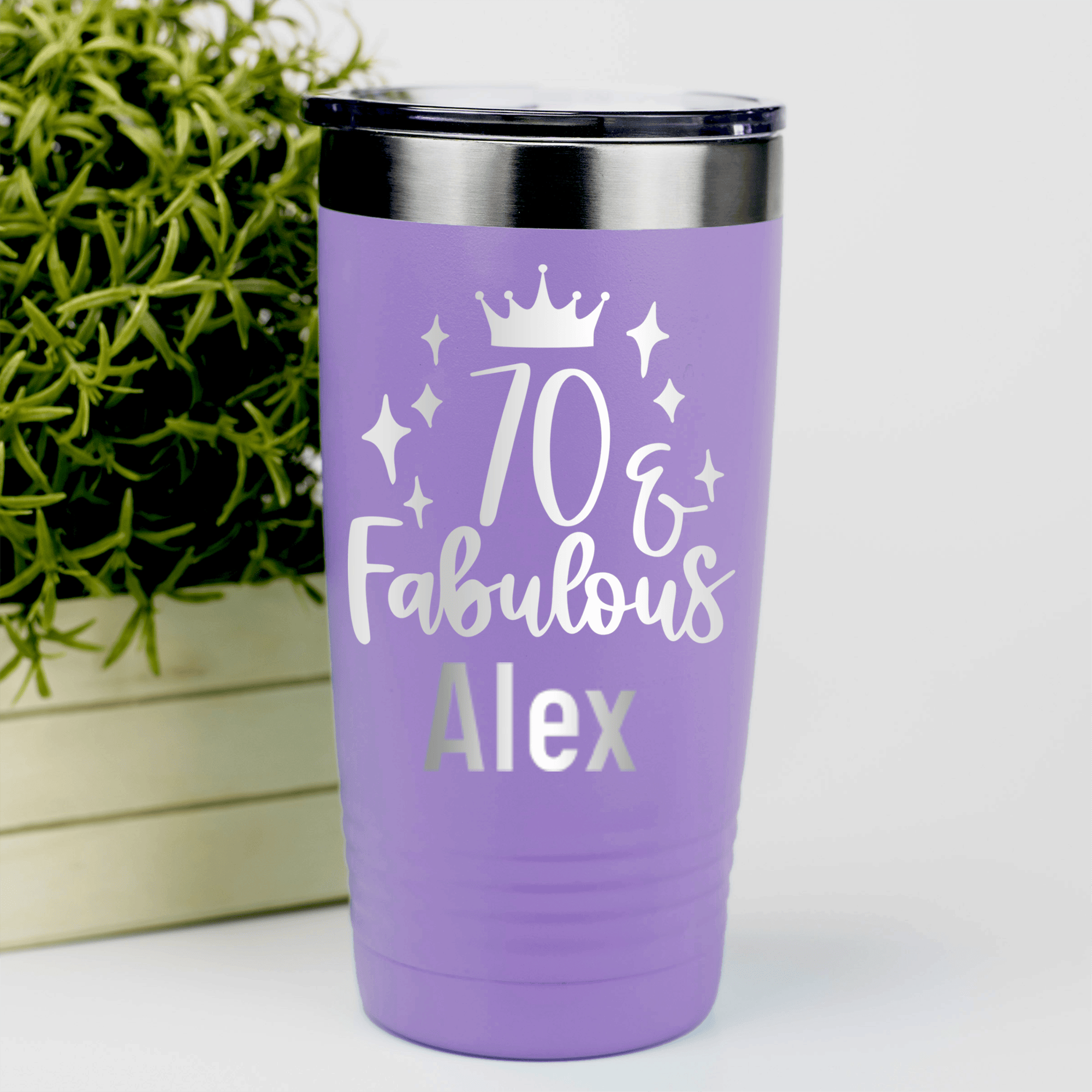 Light Purple Birthday Tumbler With Seventy And Fabulous Design