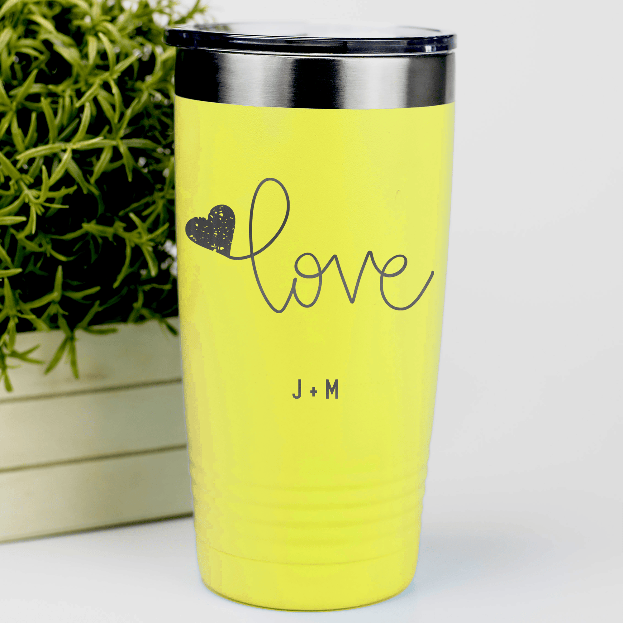 Yellow Valentines Day Tumbler With Simple Love Design