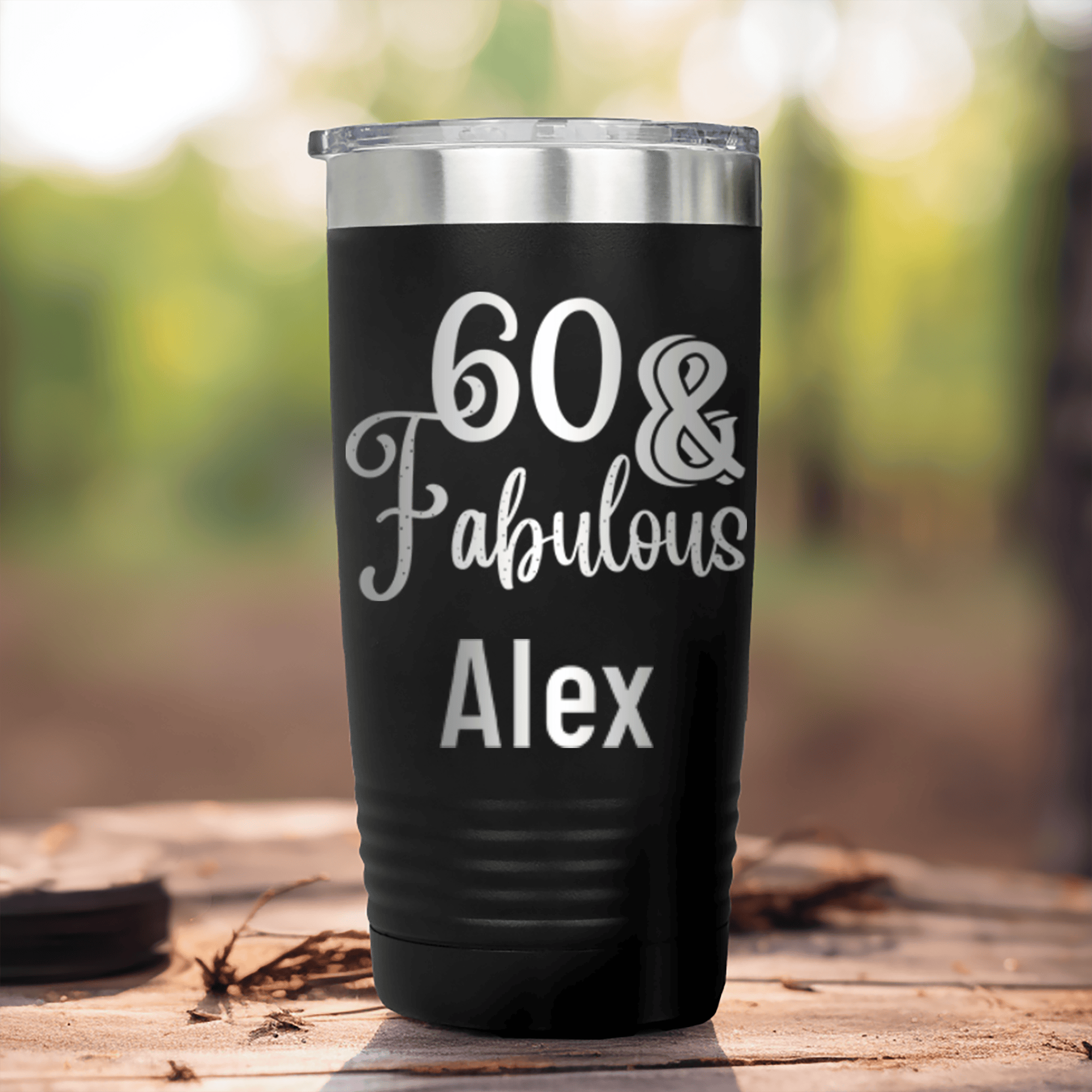 Black Birthday Tumbler With Sixty And Fabullous Design