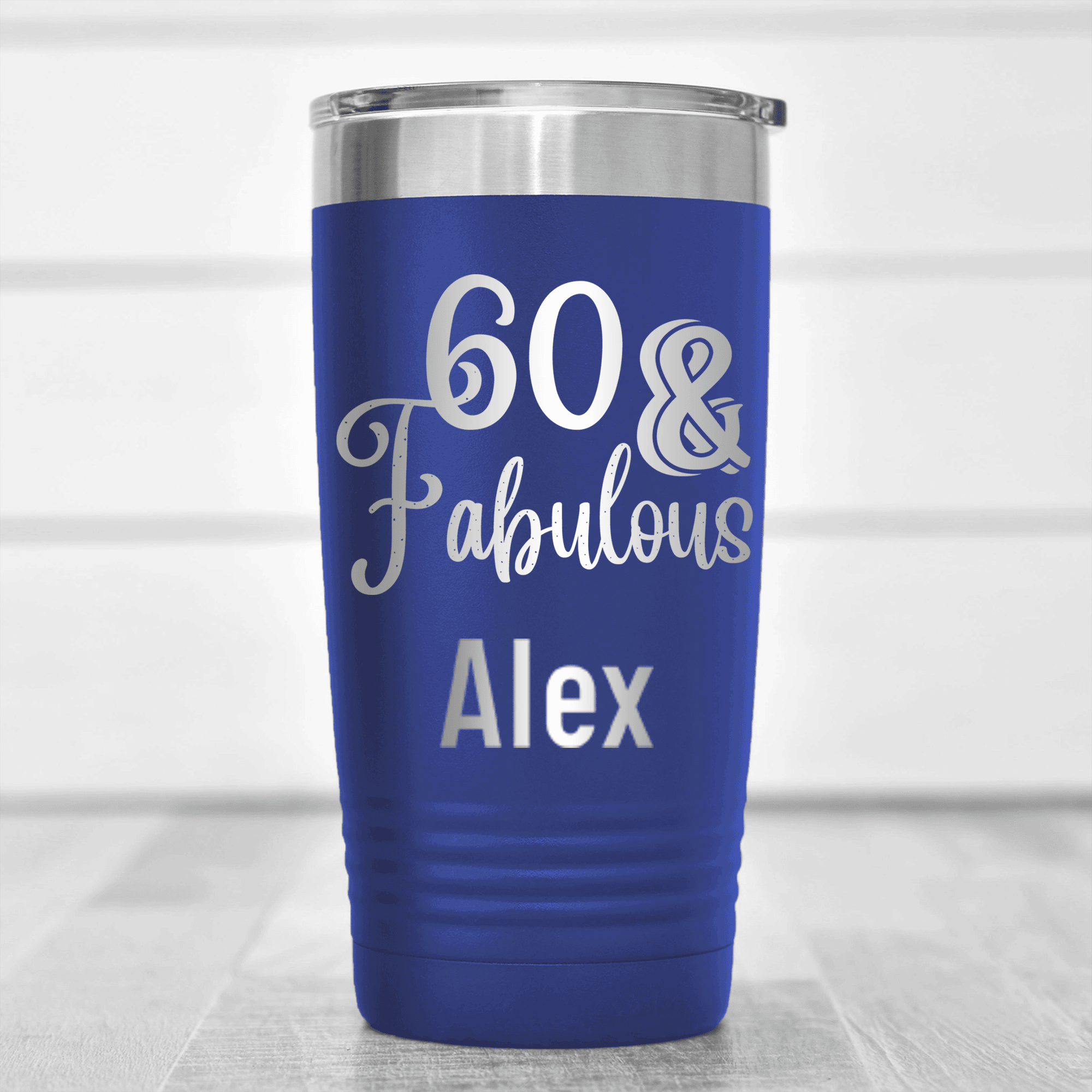 Blue Birthday Tumbler With Sixty And Fabullous Design