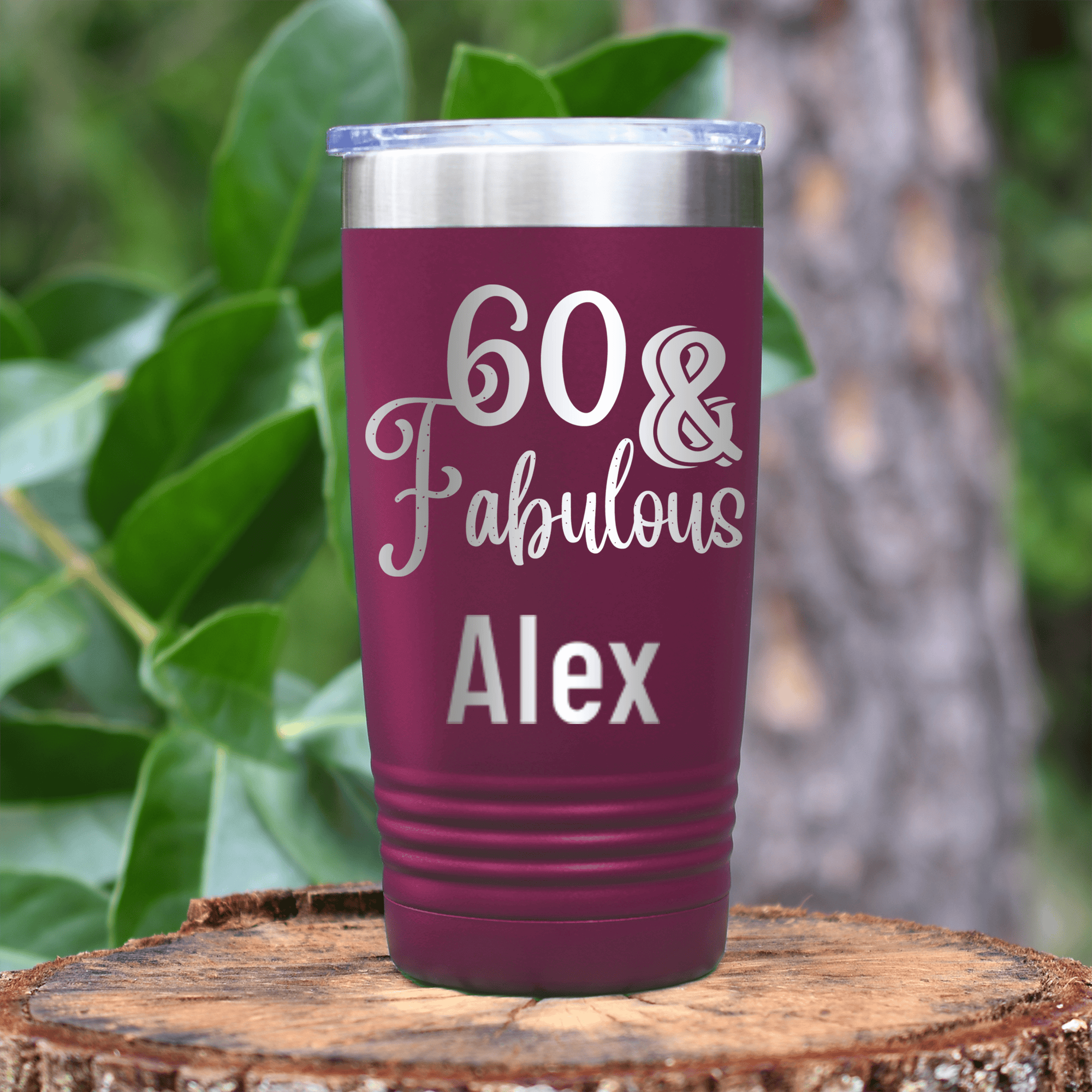 Maroon Birthday Tumbler With Sixty And Fabullous Design