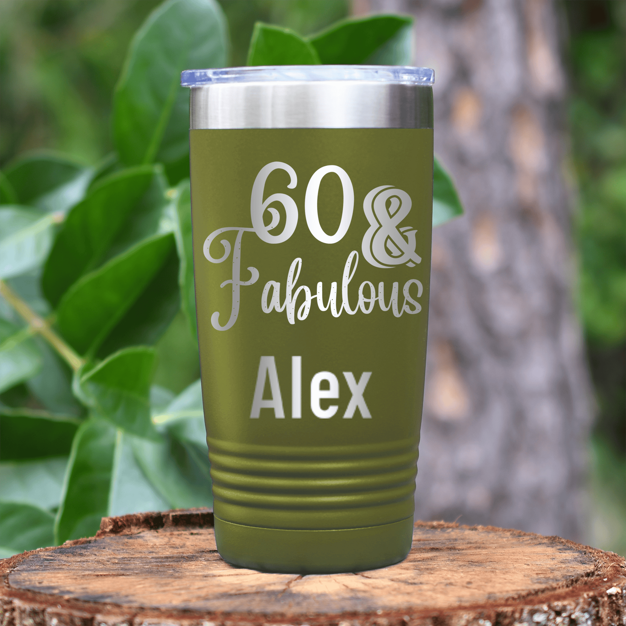 Military Green Birthday Tumbler With Sixty And Fabullous Design