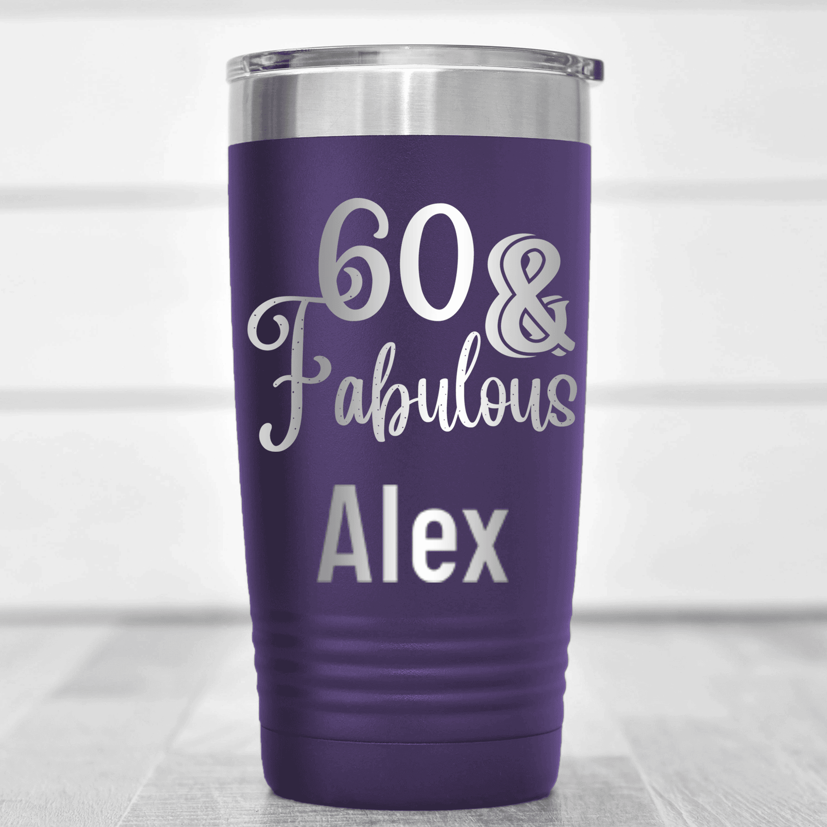 Purple Birthday Tumbler With Sixty And Fabullous Design