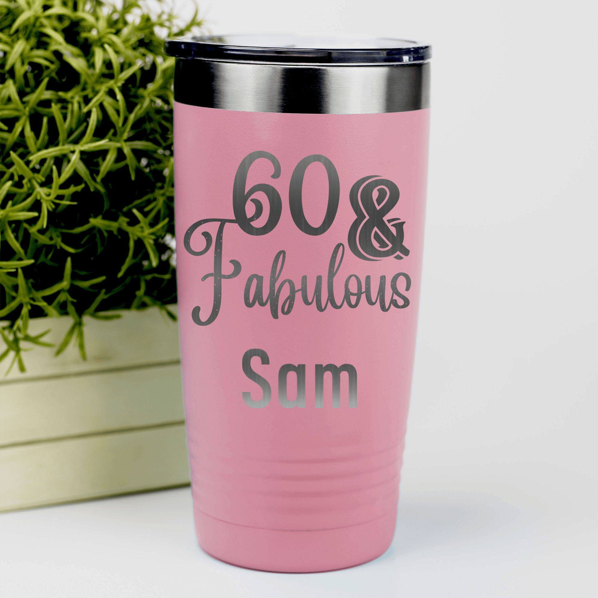 Salmon Birthday Tumbler With Sixty And Fabullous Design