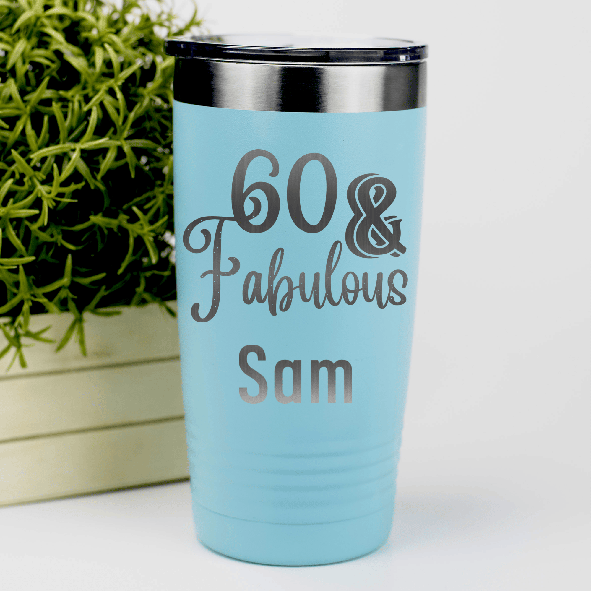 Teal Birthday Tumbler With Sixty And Fabullous Design