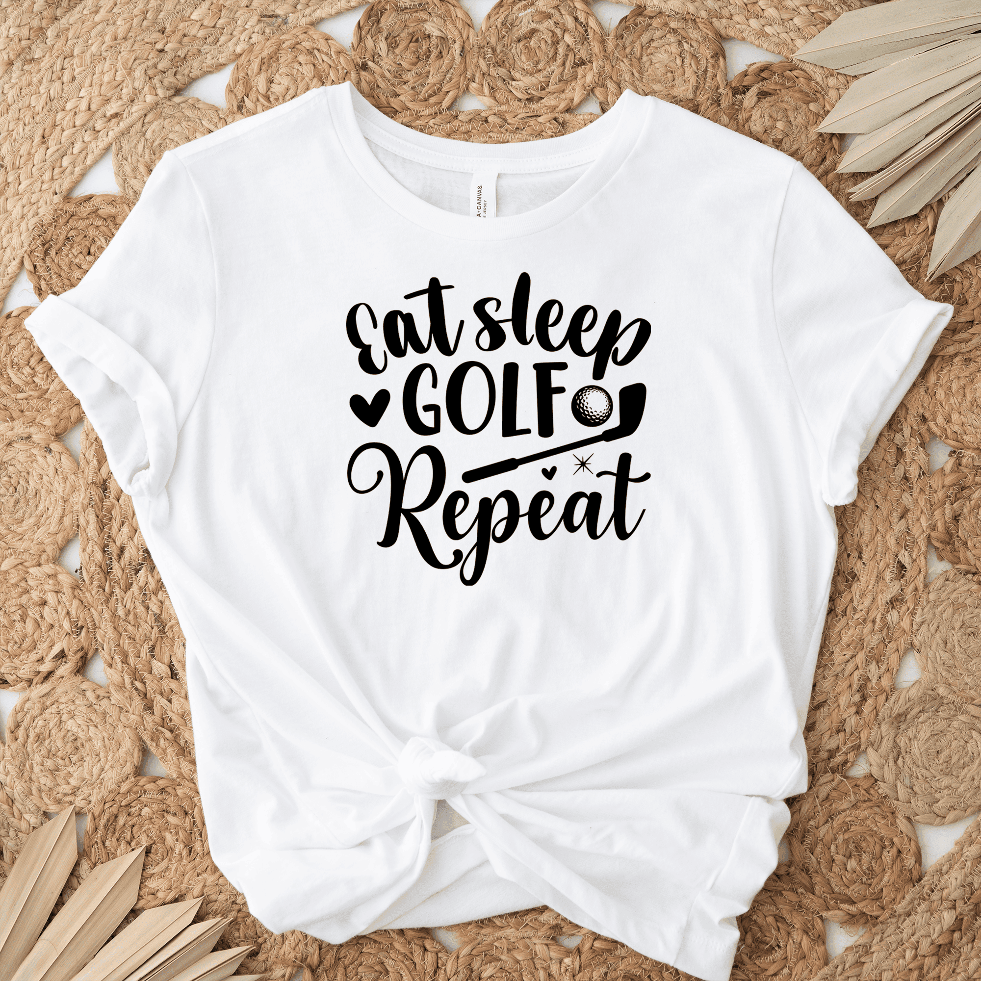 Womens White T Shirt with Sleeping-Eating-Golfing design