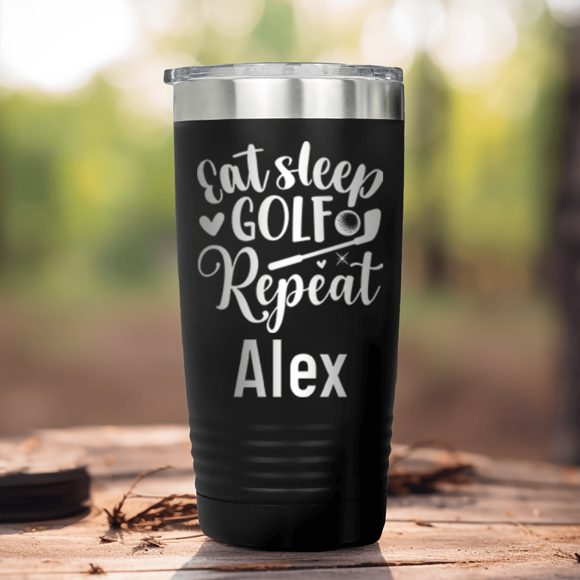 Black Golf Gifts For Her Tumbler With Sleeping Eating Golfing Design