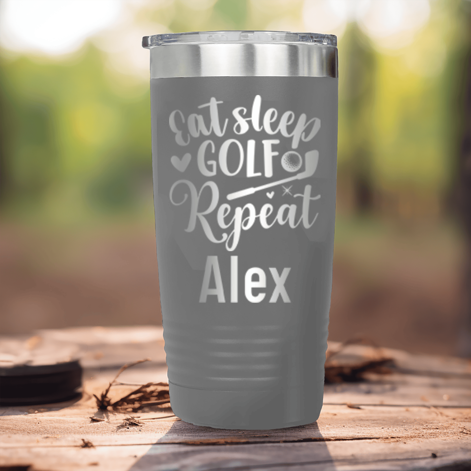 Grey Golf Gifts For Her Tumbler With Sleeping Eating Golfing Design