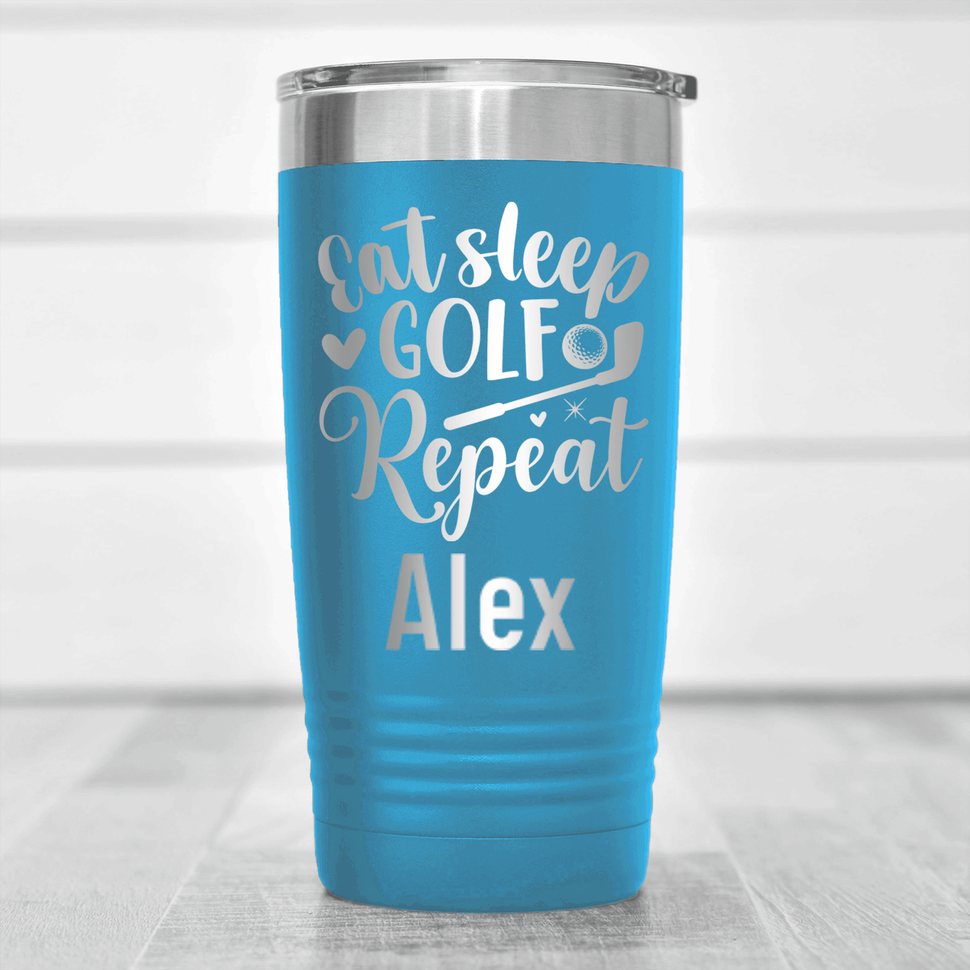 Light Blue Golf Gifts For Her Tumbler With Sleeping Eating Golfing Design