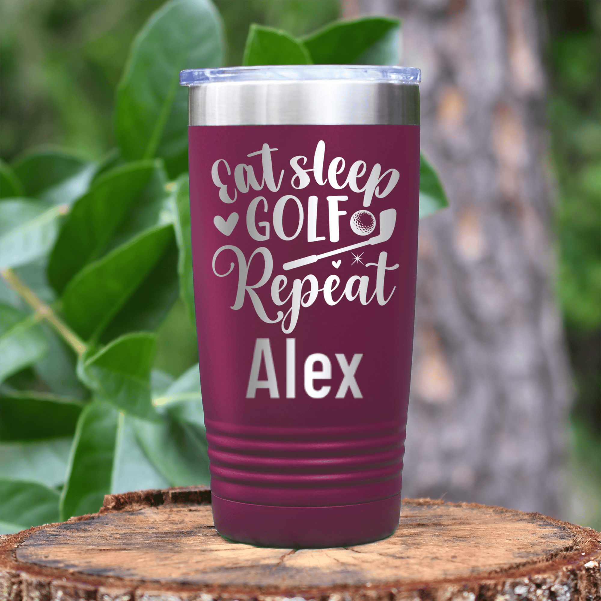 Maroon Golf Gifts For Her Tumbler With Sleeping Eating Golfing Design