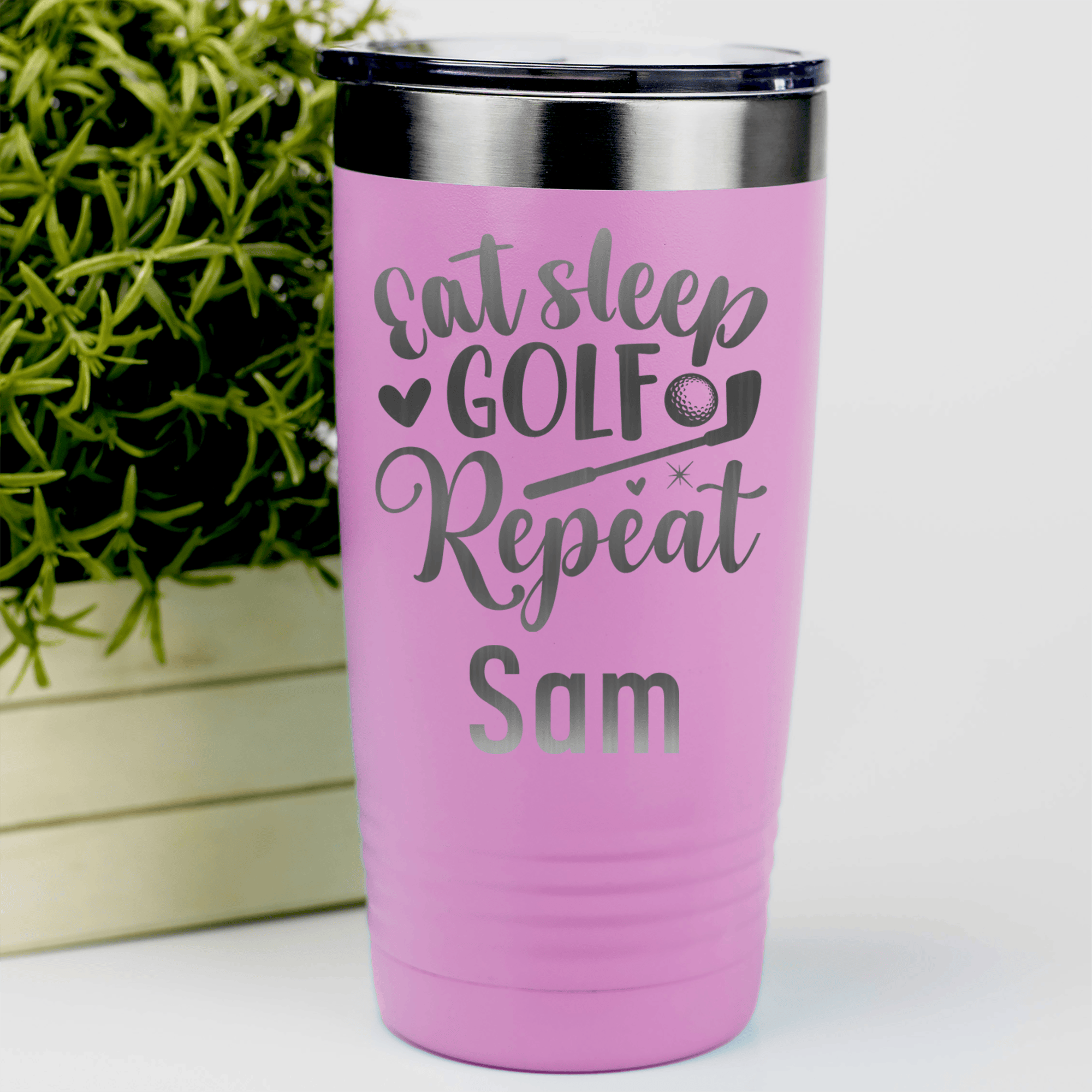 Pink Golf Gifts For Her Tumbler With Sleeping Eating Golfing Design