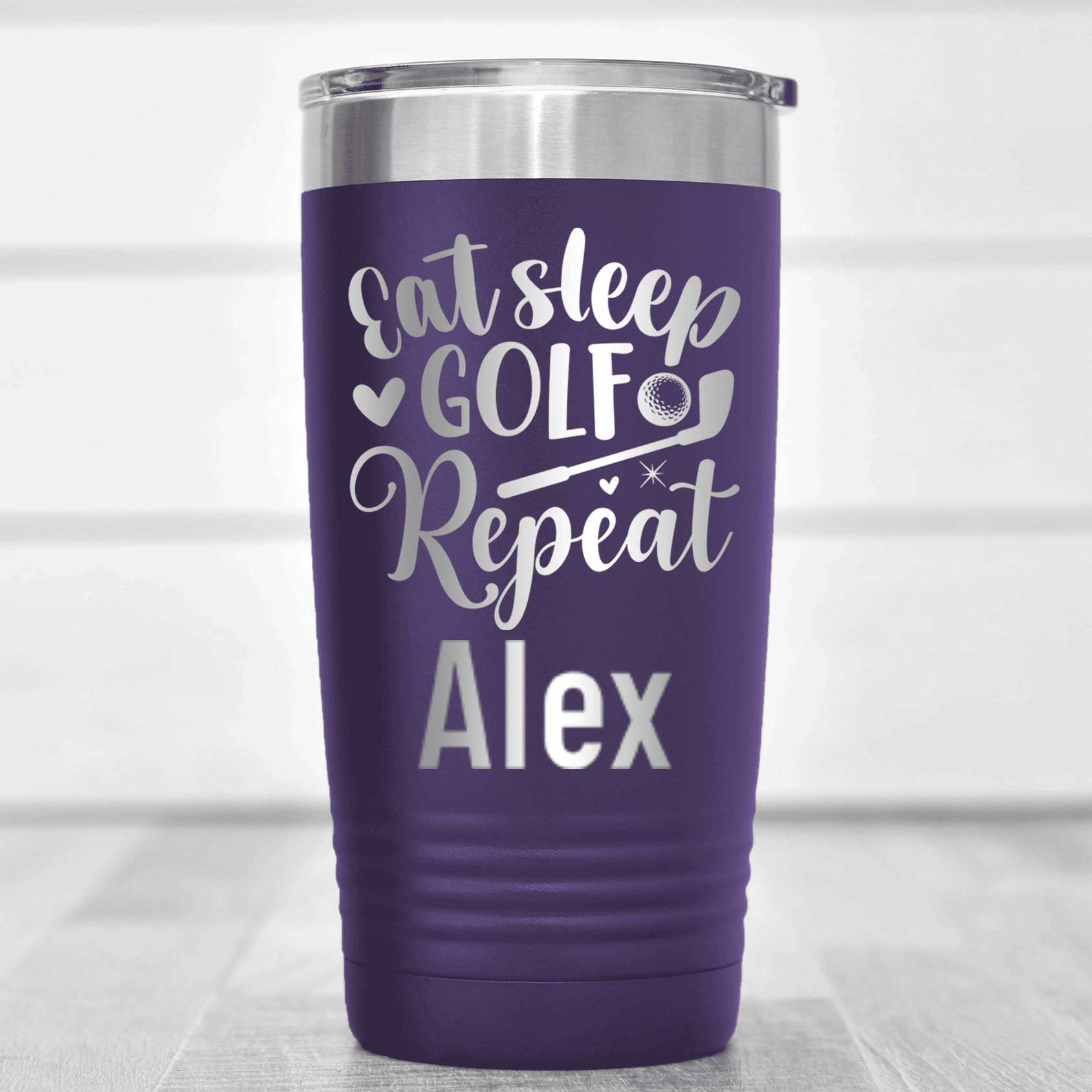 Purple Golf Gifts For Her Tumbler With Sleeping Eating Golfing Design