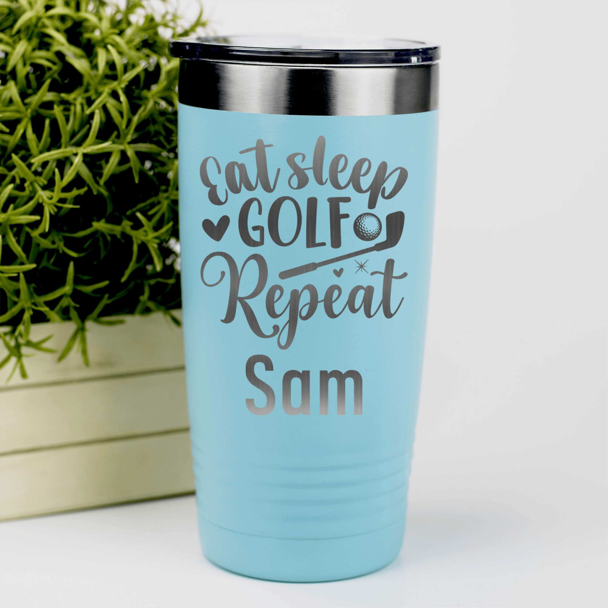 Teal Golf Gifts For Her Tumbler With Sleeping Eating Golfing Design